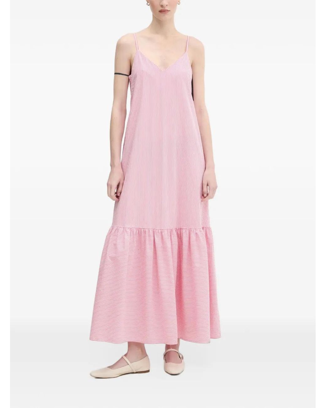 Benetton Pink Striped Ruffled Maxi Dress