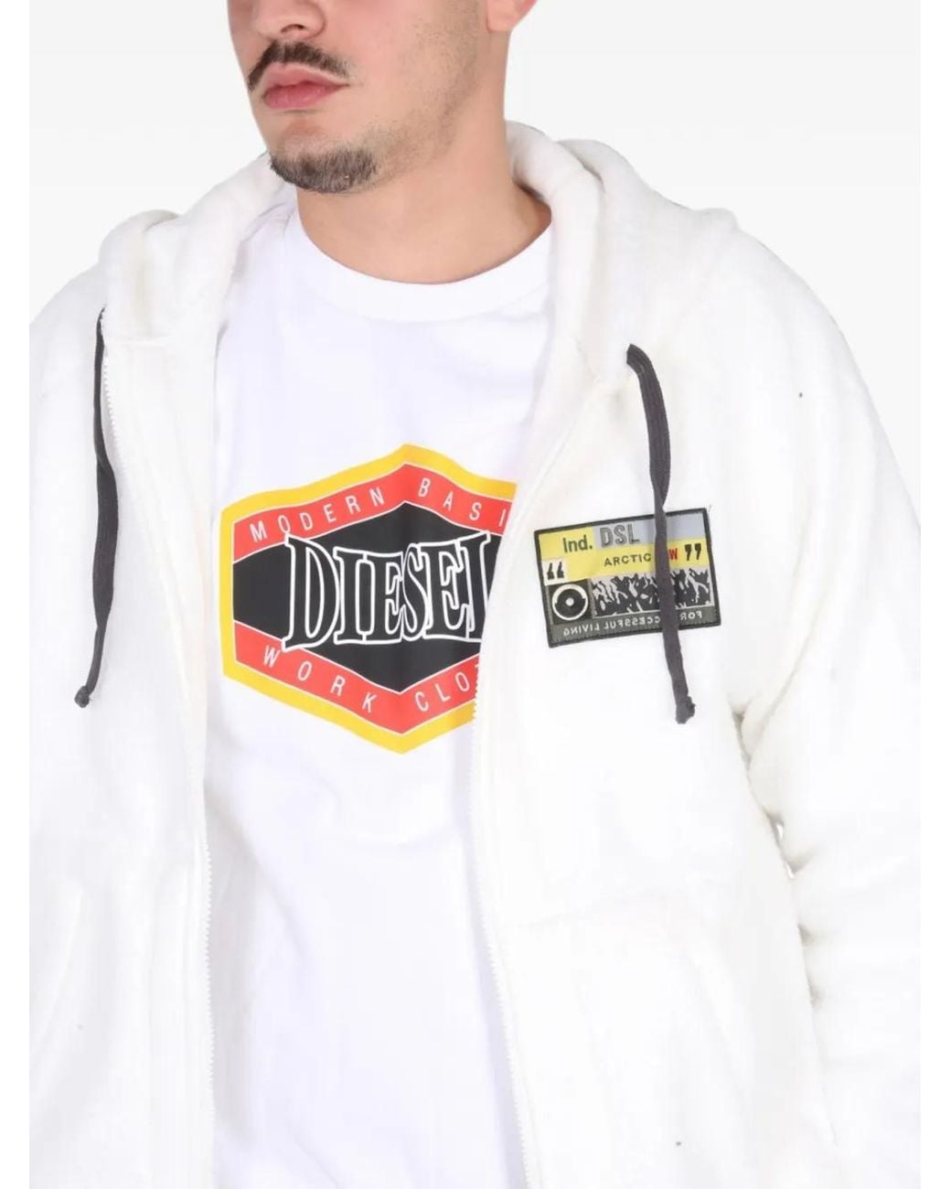 DIESEL White Logo-Patch Zip-Up Hoodie for men
