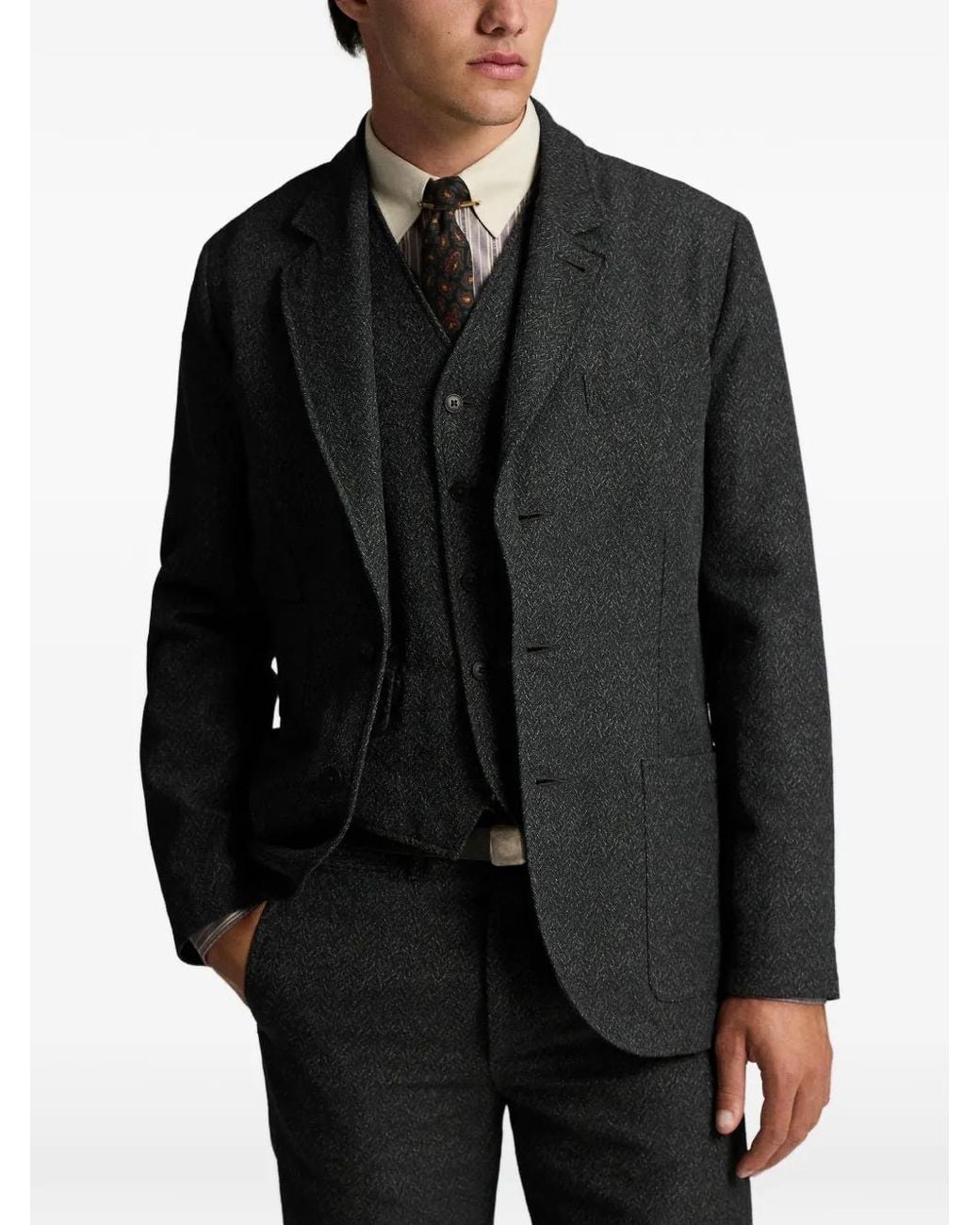 RRL Black Herringbone-Pattern Single-Breasted Blazer for men