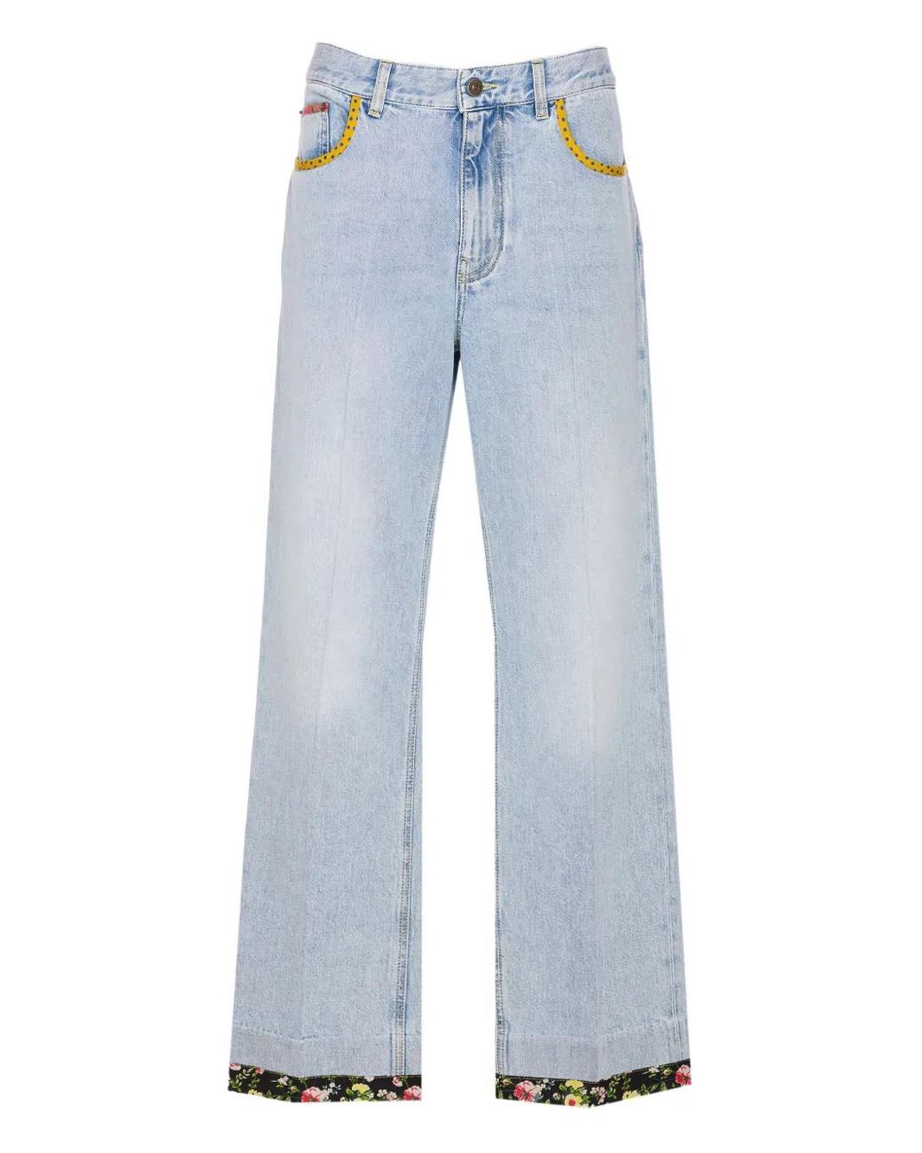 Valentino Garavani Blue Floral-Hem Embroidered Jeans