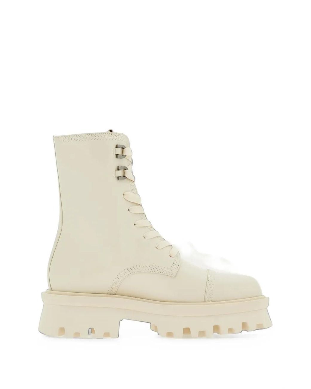 Ferragamo Natural Lace-Up Leather Combat Boots