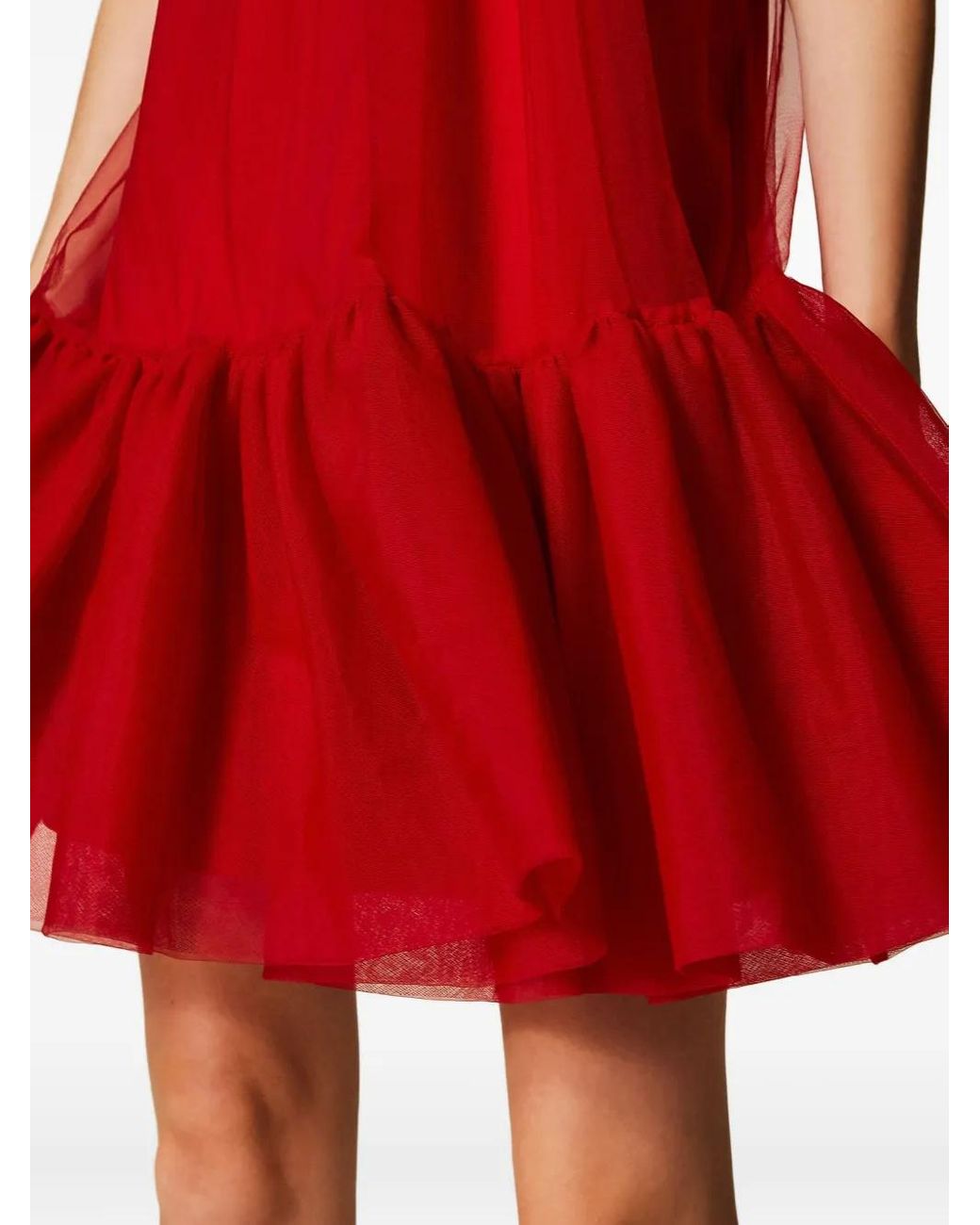 Twinset Red Mini Halter-Neck Ruffled Dress