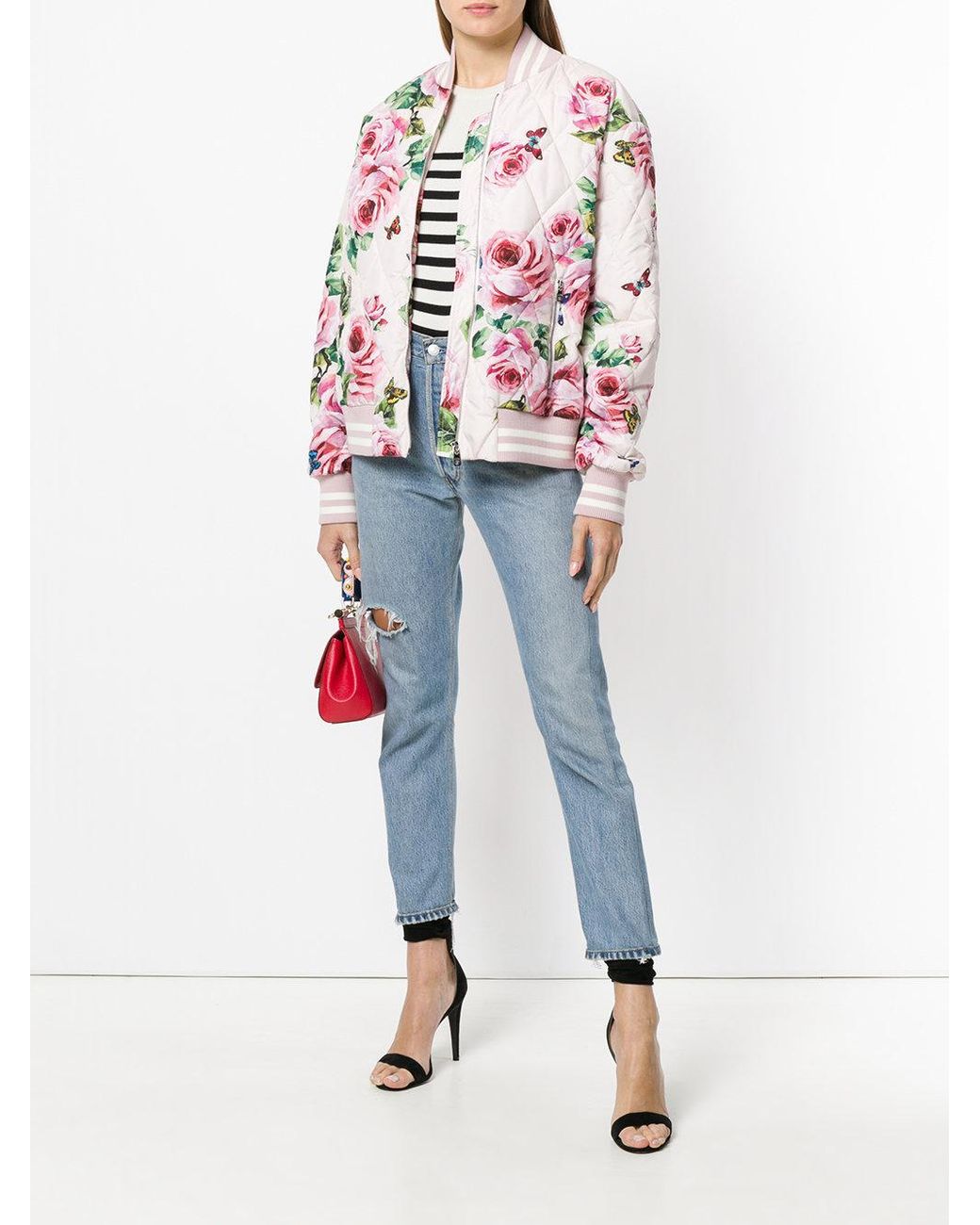 Dolce & gabbana discount rose print bomber jacket