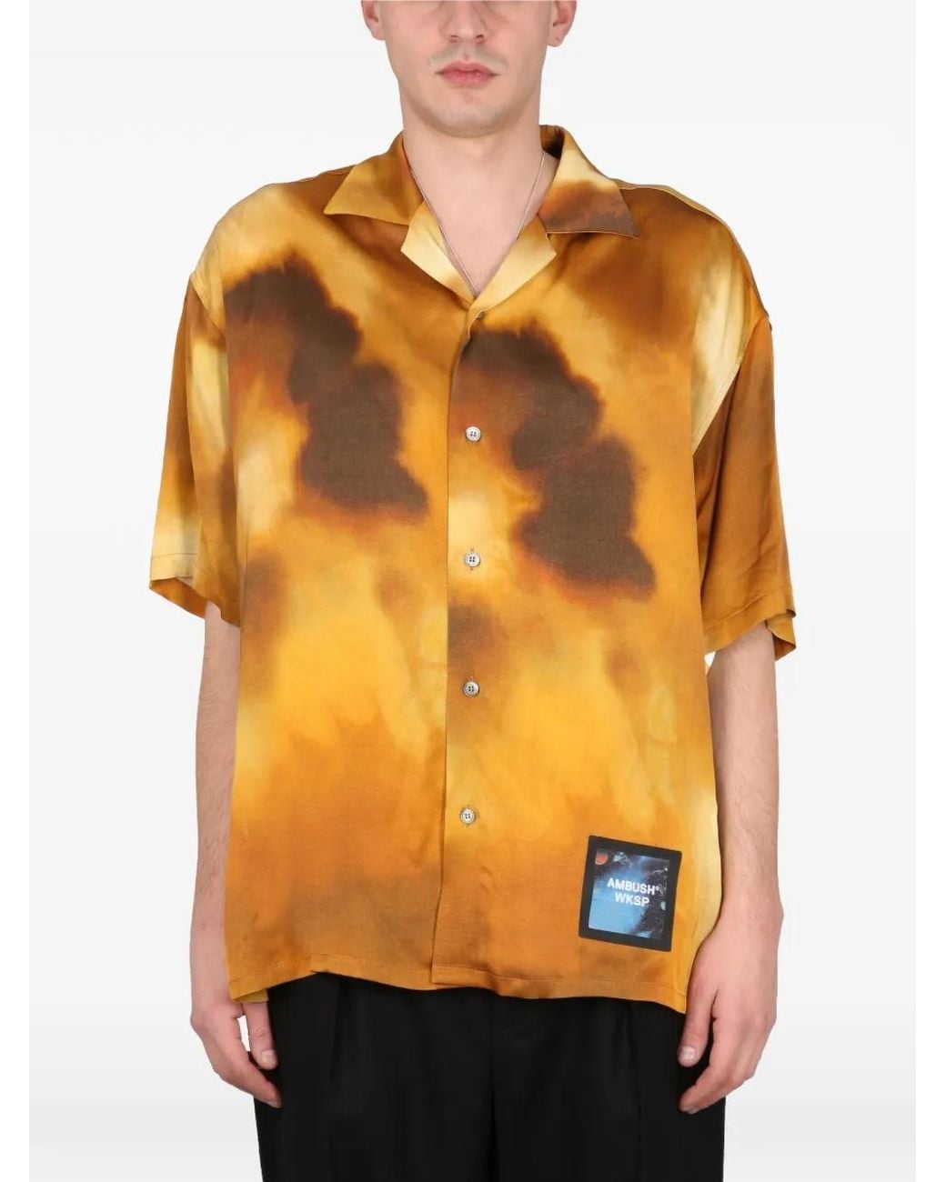 Ambush Orange Logo-Patch Bowling-Collar Shirt for men