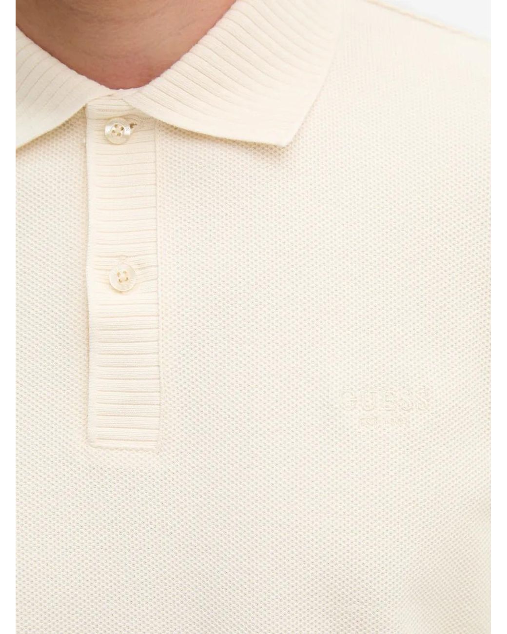 Guess White Ribbed-Trim Piqué Polo Shirt for men