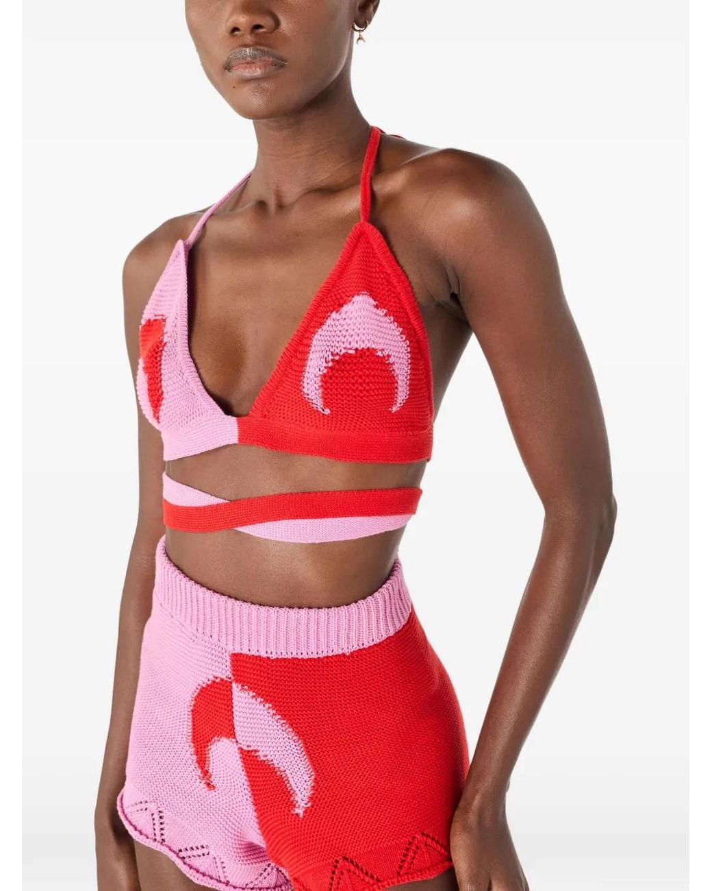 MARINE SERRE Red Crochet Moon Bikini Top