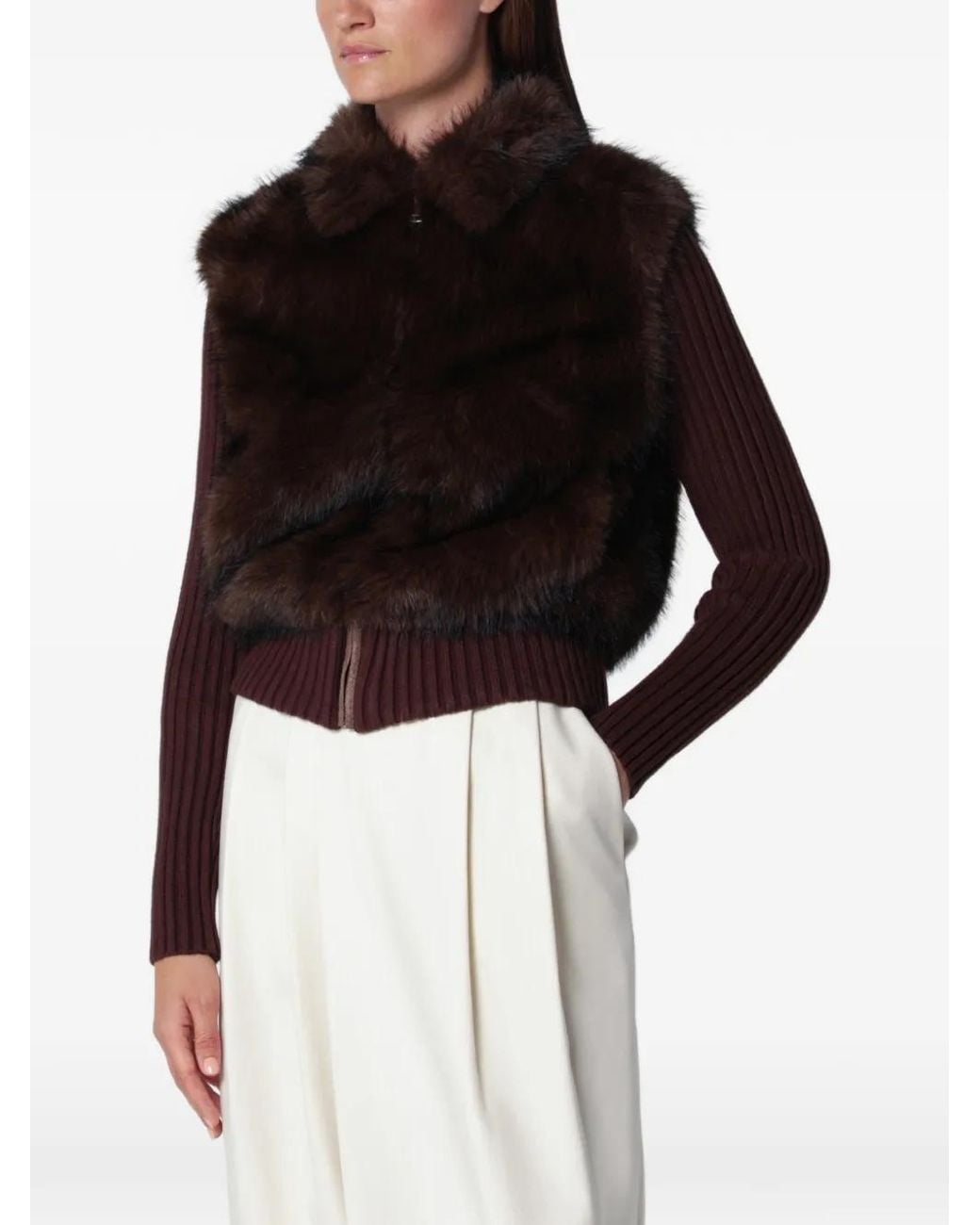 Source Unknown Black Faux-Fur Panelled Ribbed Jacket