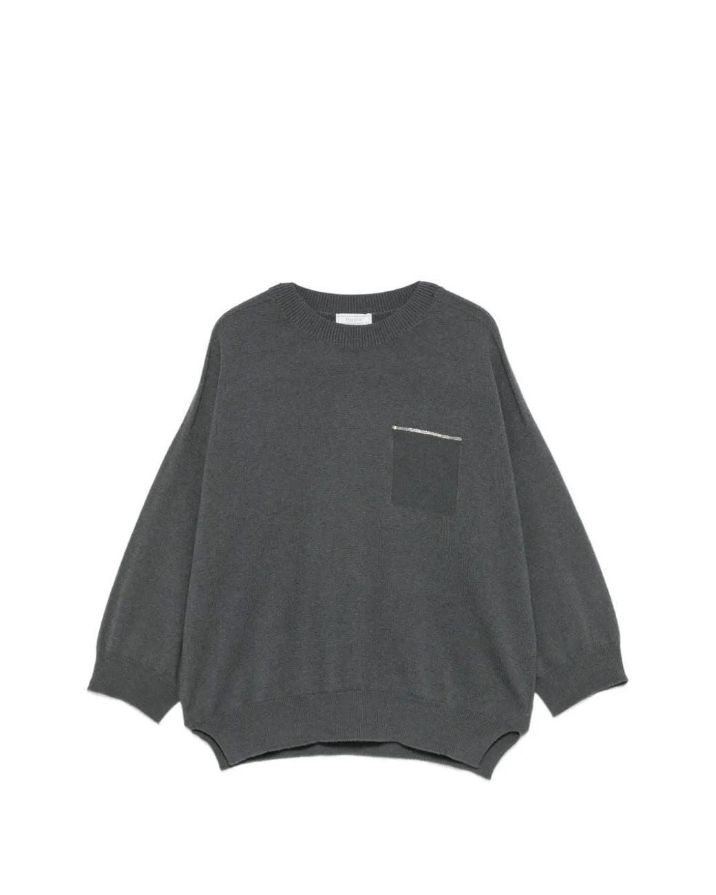 Peserico Gray Embellished Pocket-Detail Sweater
