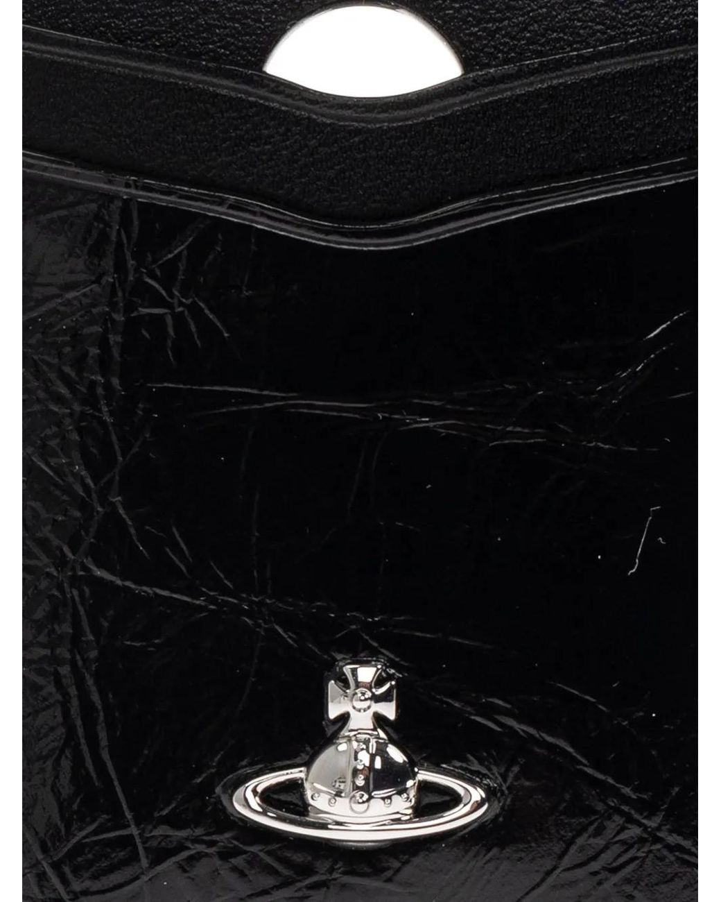 Vivienne Westwood Black Orb-Plaque Crinkled-Leather Card Sleeve