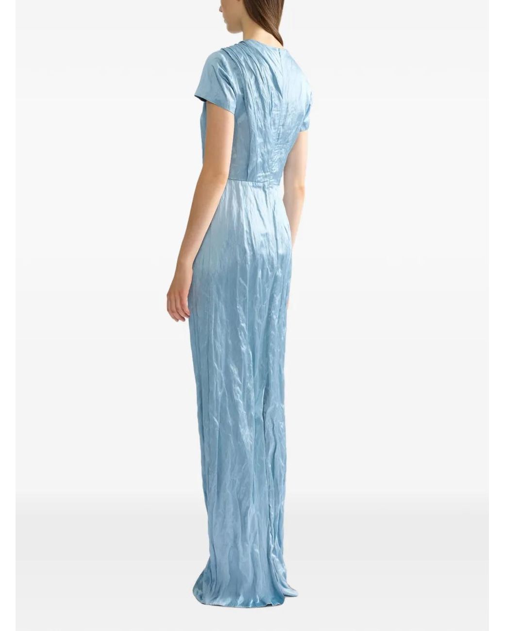 Erdem Blue Embroidered Draped Gown