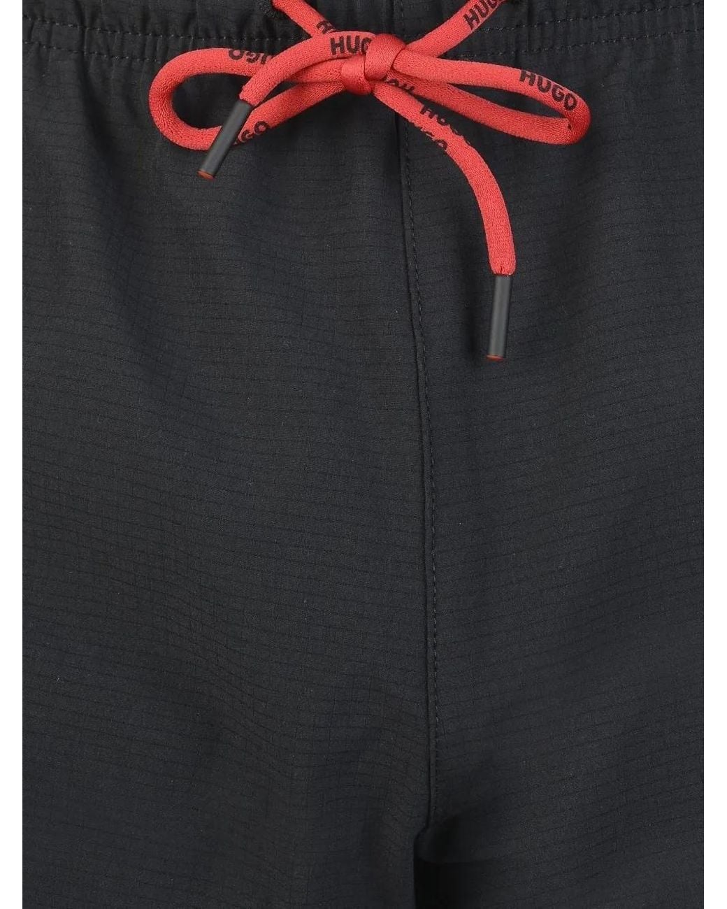 HUGO Black Logo-Print Swim Shorts for men