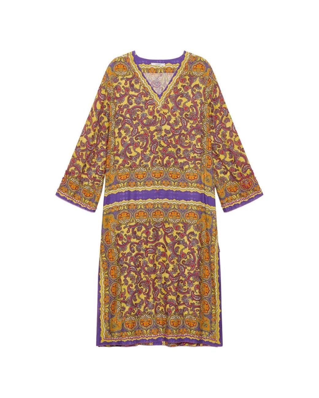 Maliparmi Yellow Paisley-Print V-Neck Dress