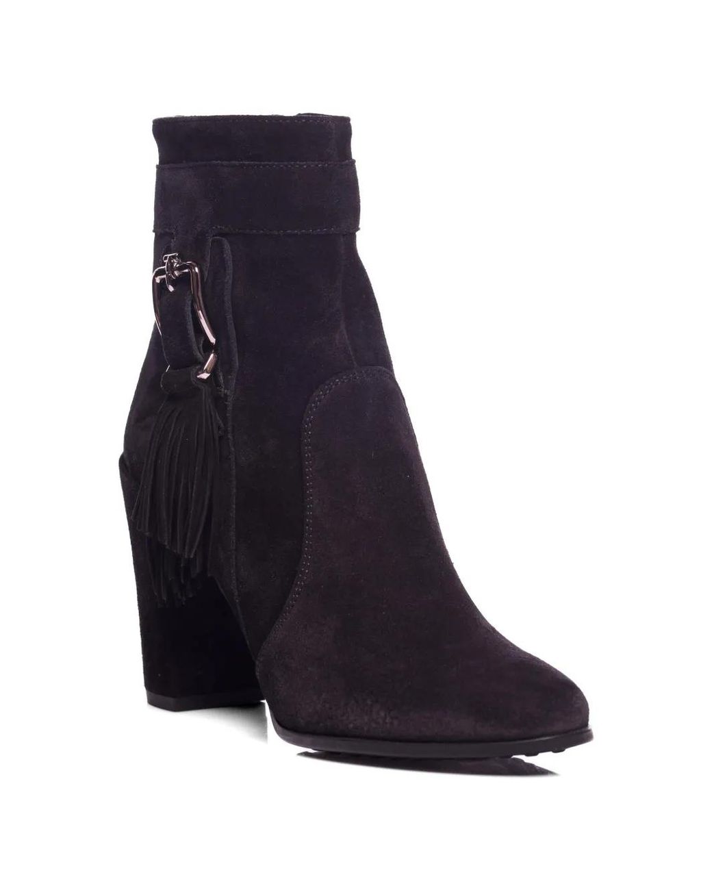 Tod's Blue Fringe Buckle Ankle Boots