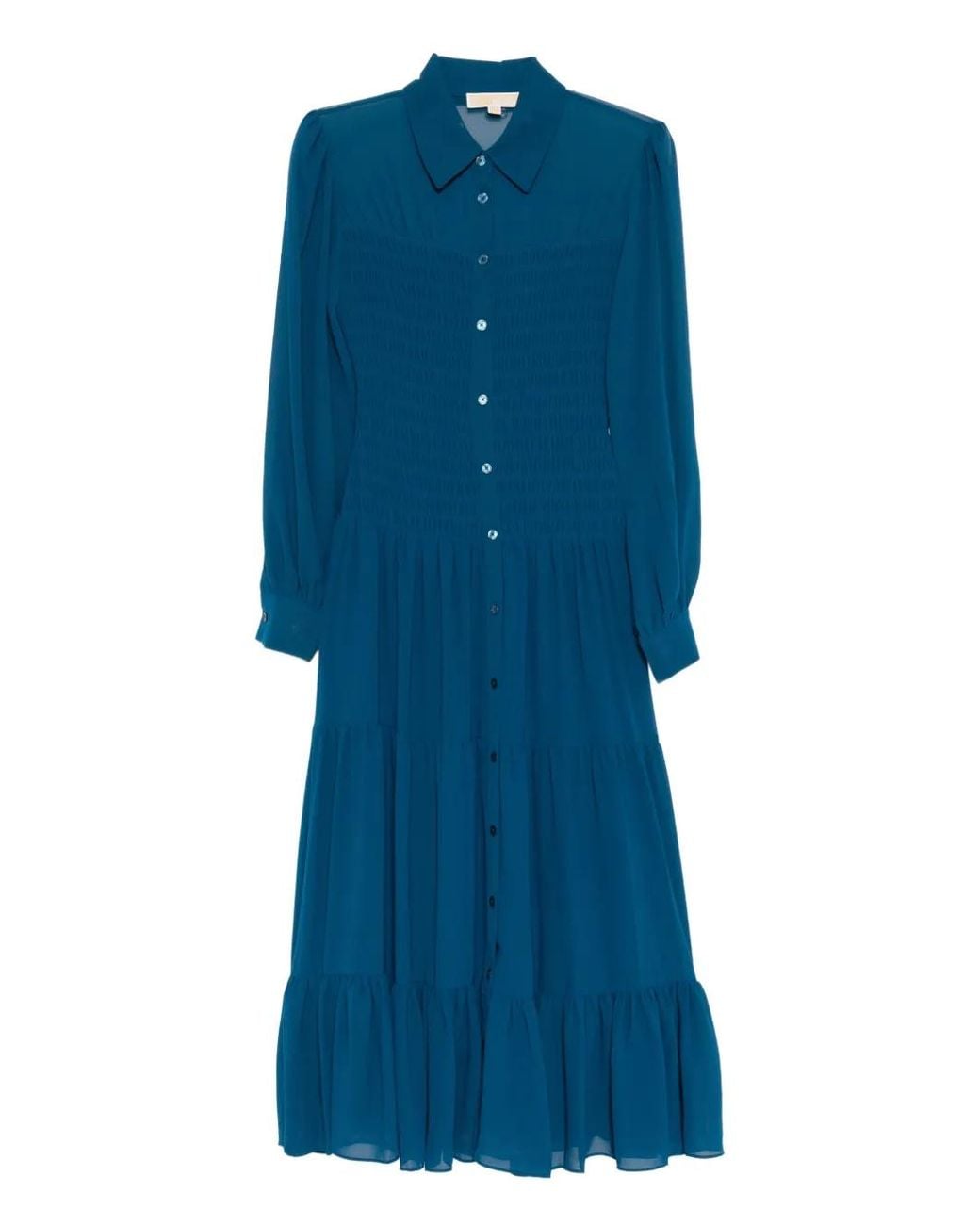 Michael Kors Blue Smocked Shirt Dress