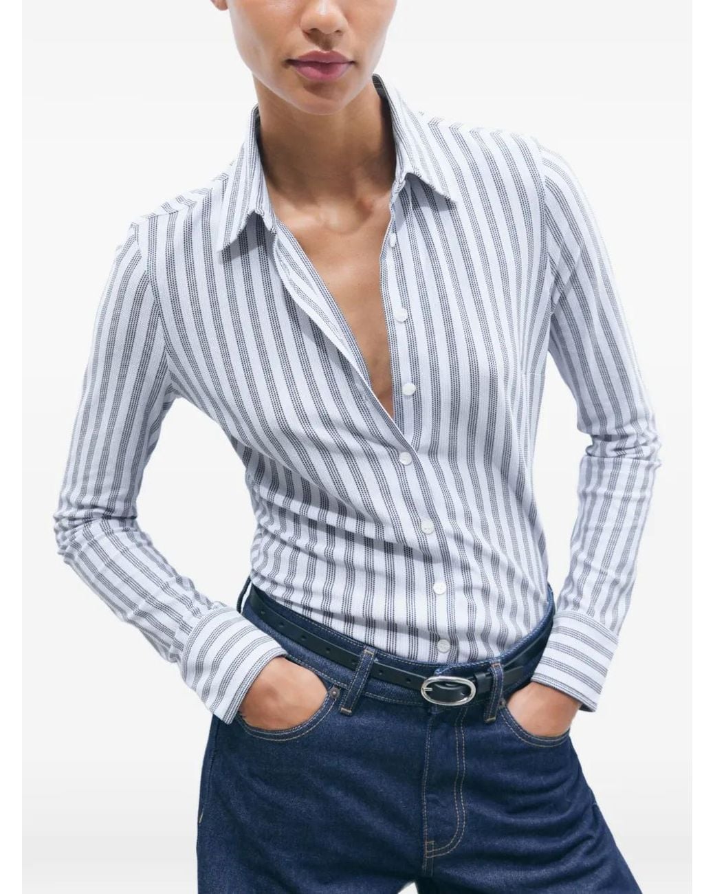 Tory Burch Blue Striped Cotton Piqué Polo Shirt