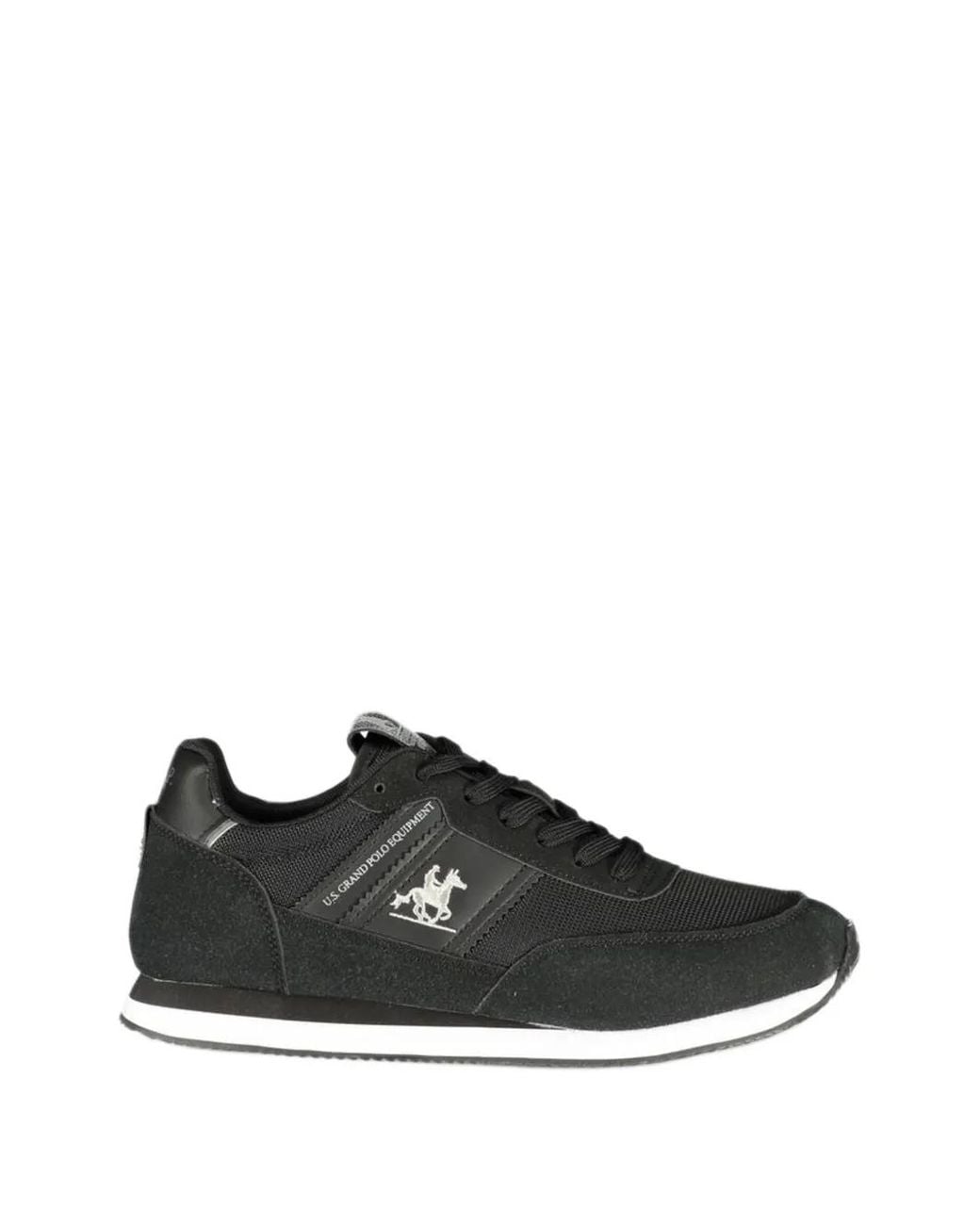 U.S. Grand Black Logo-Patch Panelled Sneakers for men