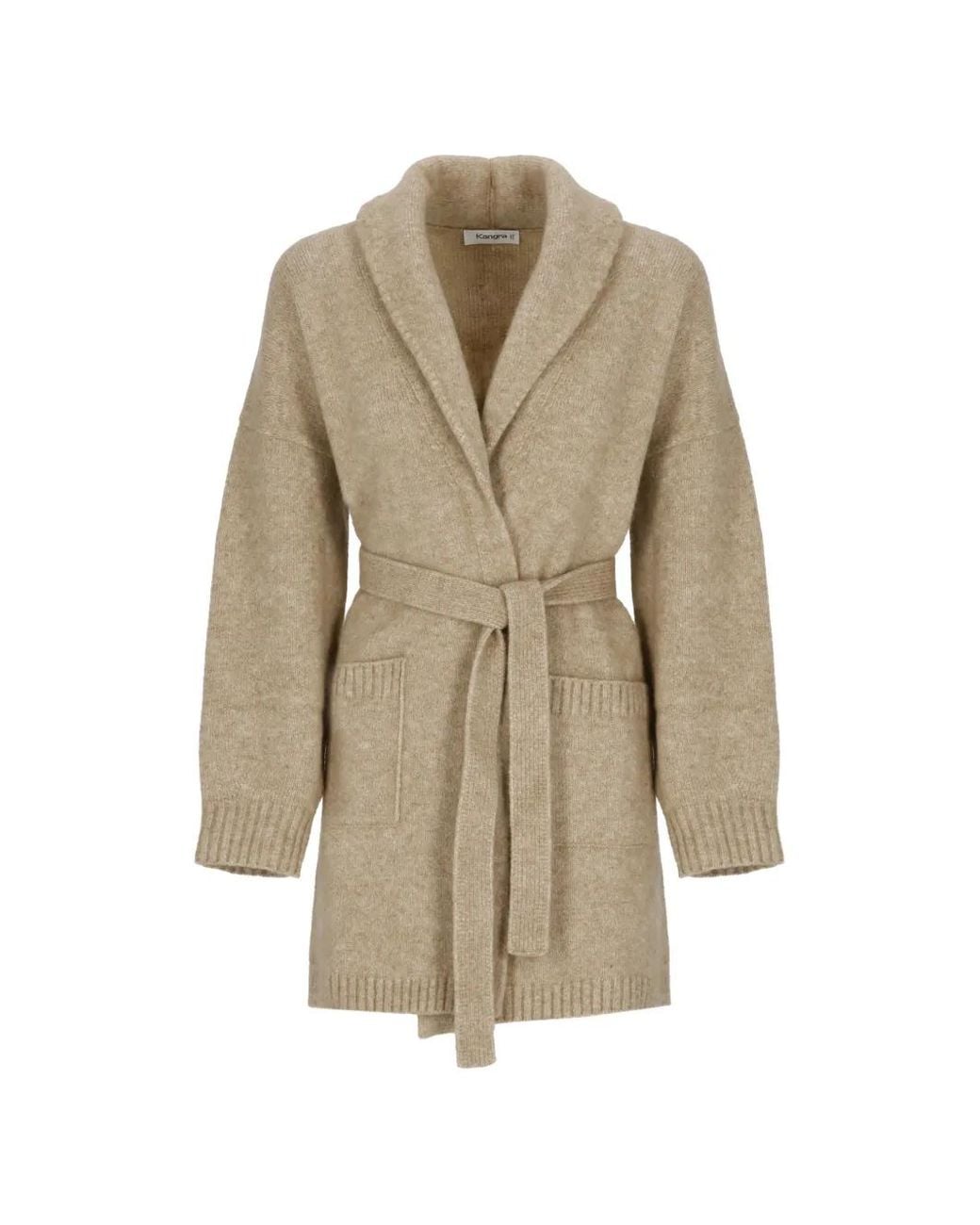 Kangra Natural Belted Shawl-Collar Coat