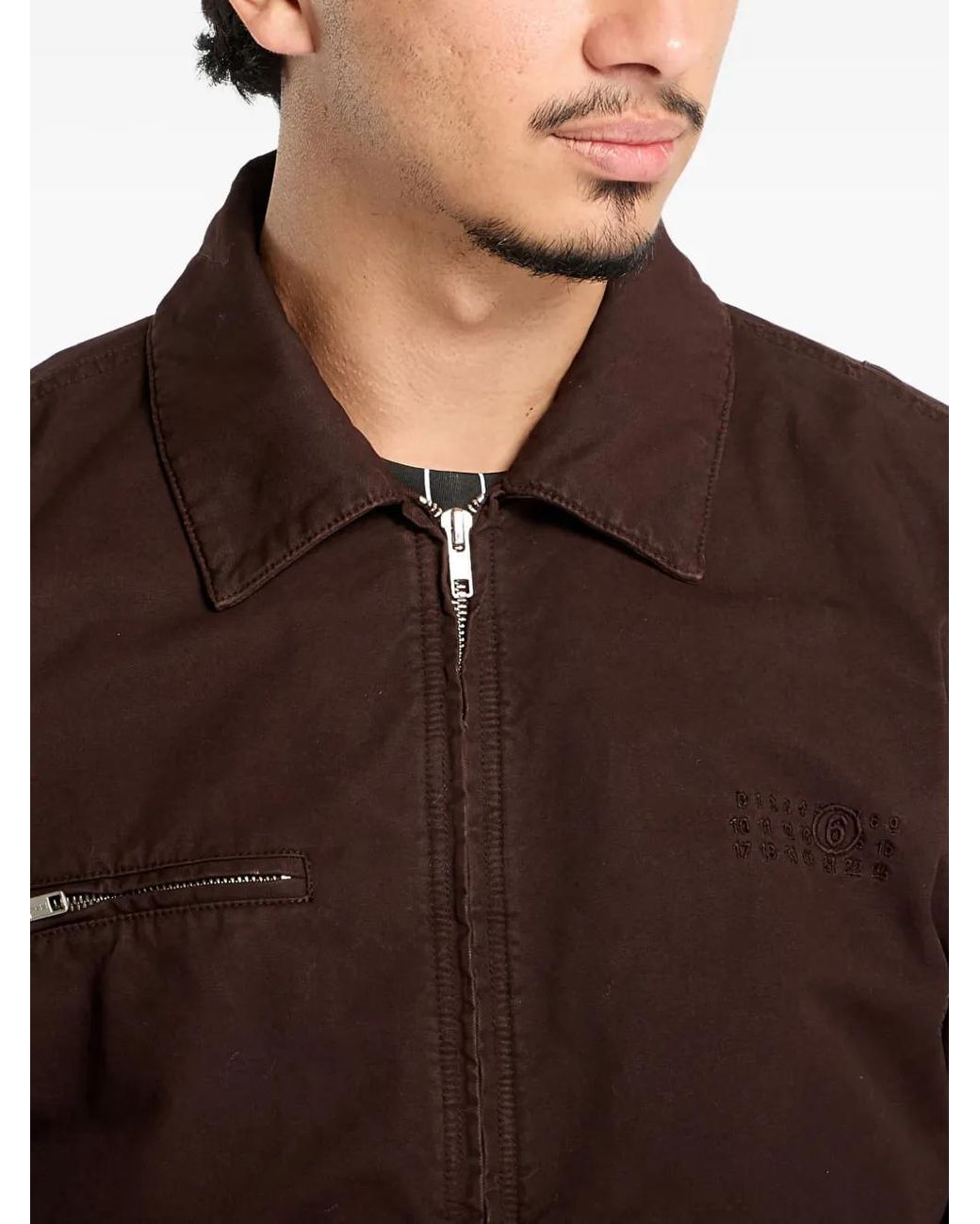 MM6 by Maison Margiela Brown Logo-Embroidered Jacket