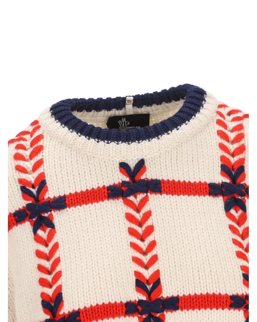 Moncler Red Jacquard Crew Neck Sweater