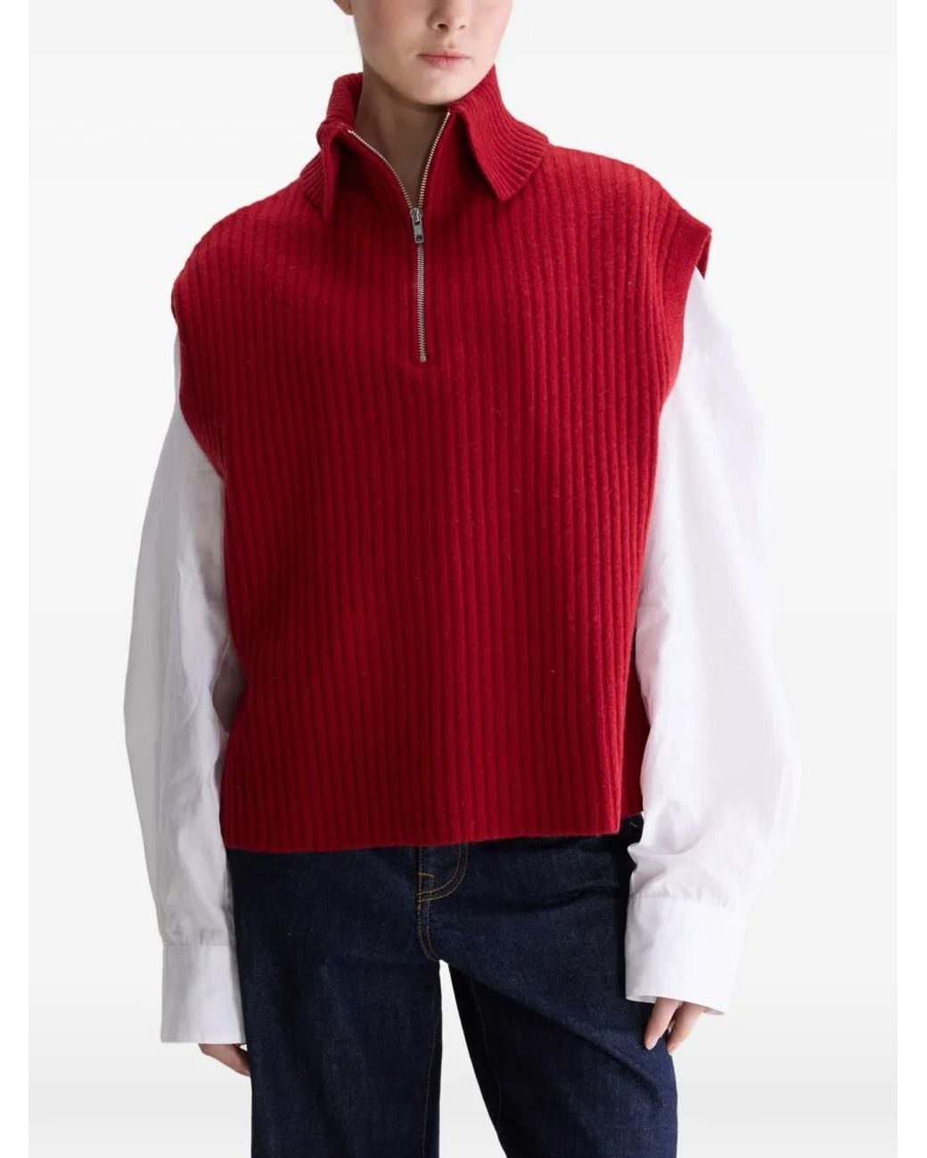 Bellerose Red Amer Sleeveless Half-Zip Sweater
