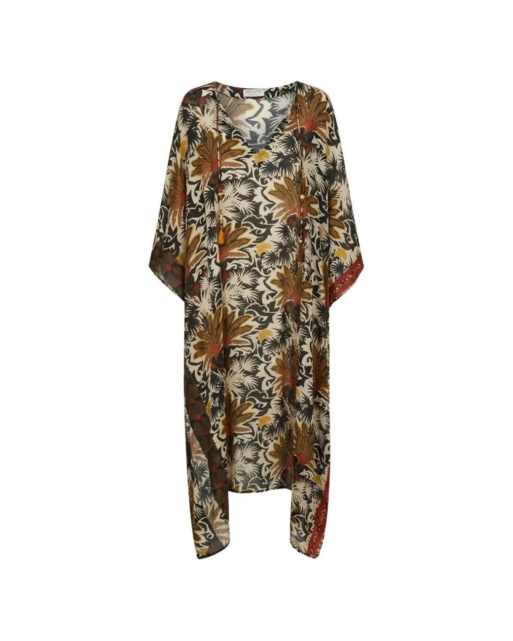 Anjuna Natural Caftan Fleuri À Lien De Resserrage