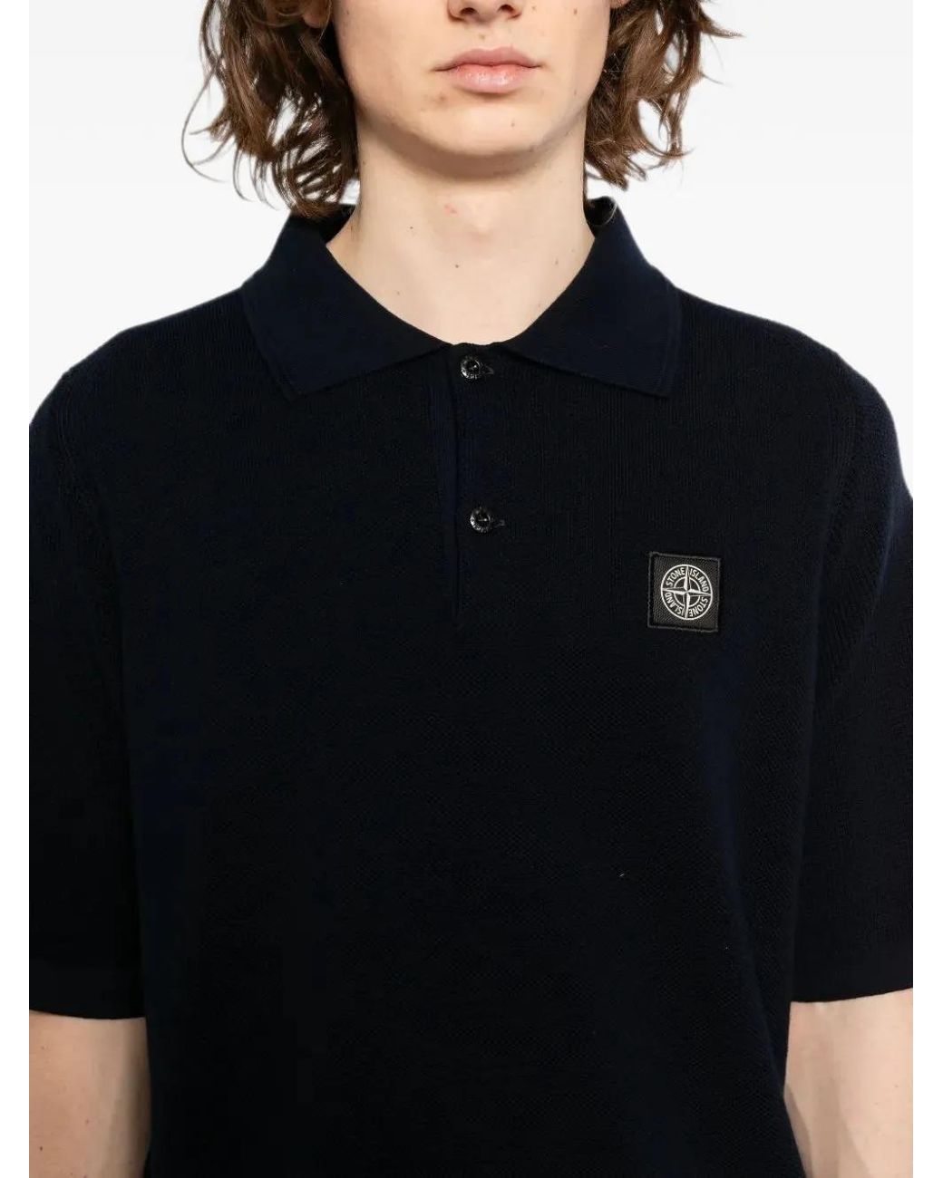 Stone Island Black Logo-Patch Polo Shirt for men