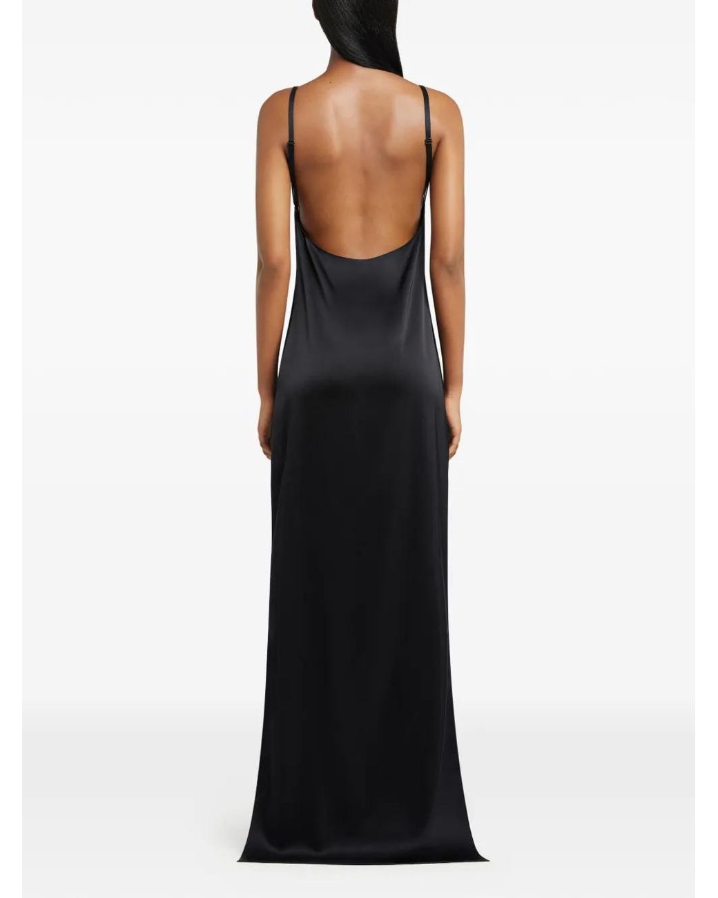 Courreges Black Backless Satin Long Dress