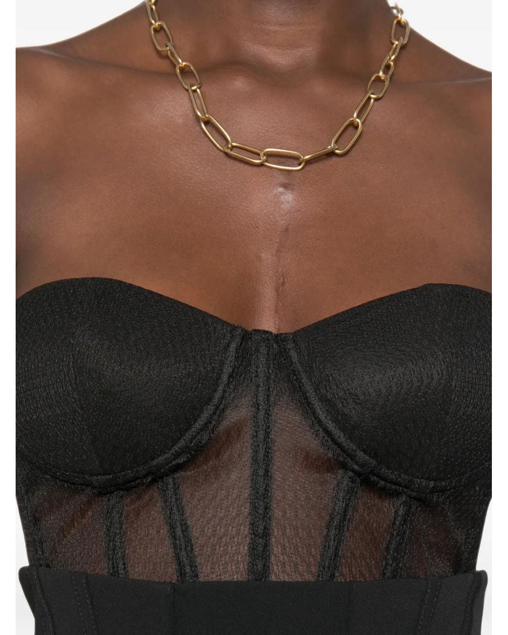 Elisabetta Franchi Black Mesh Corset Top