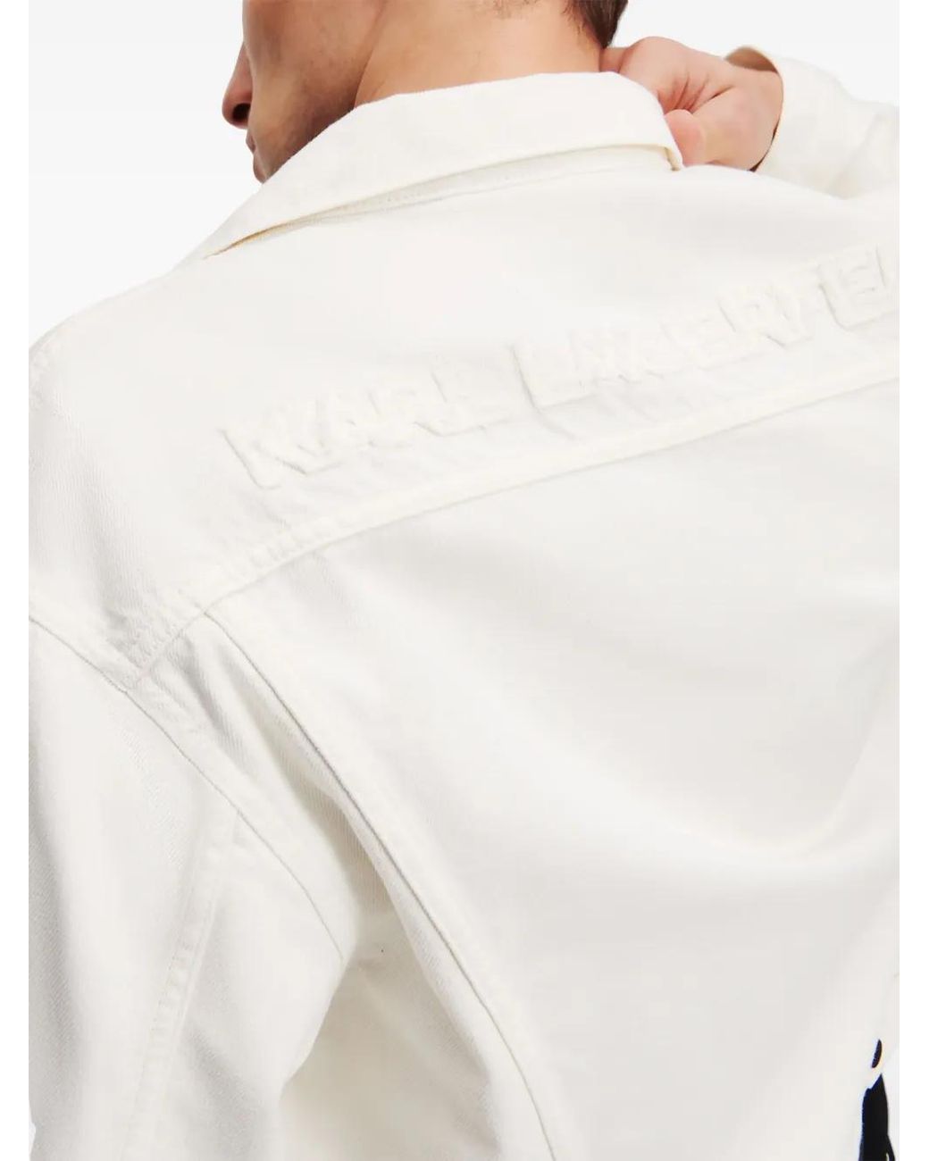 Karl Lagerfeld White Logo-Appliqué Denim Shirt Jacket for men