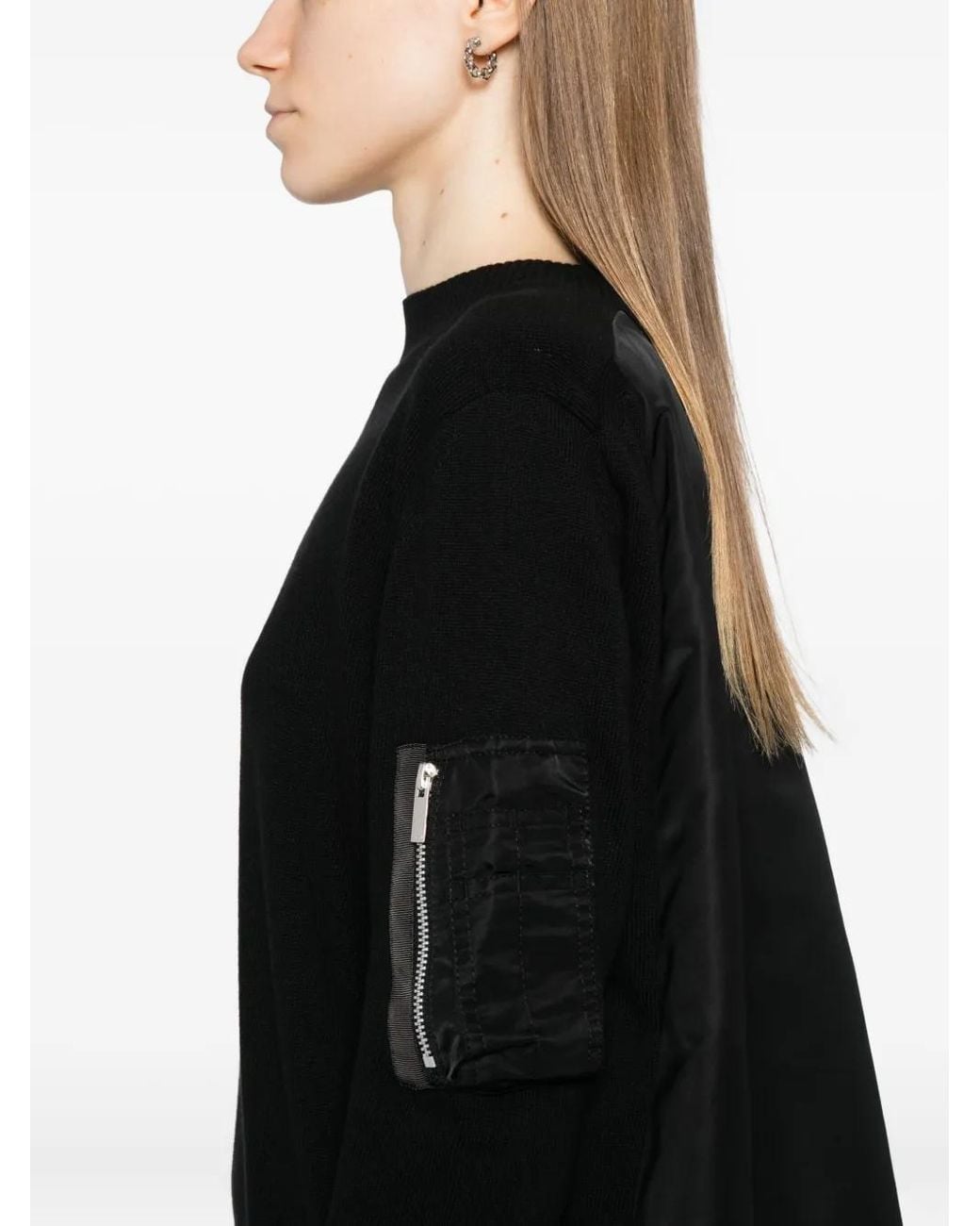 Sacai Black Nylon-Patch Jumper