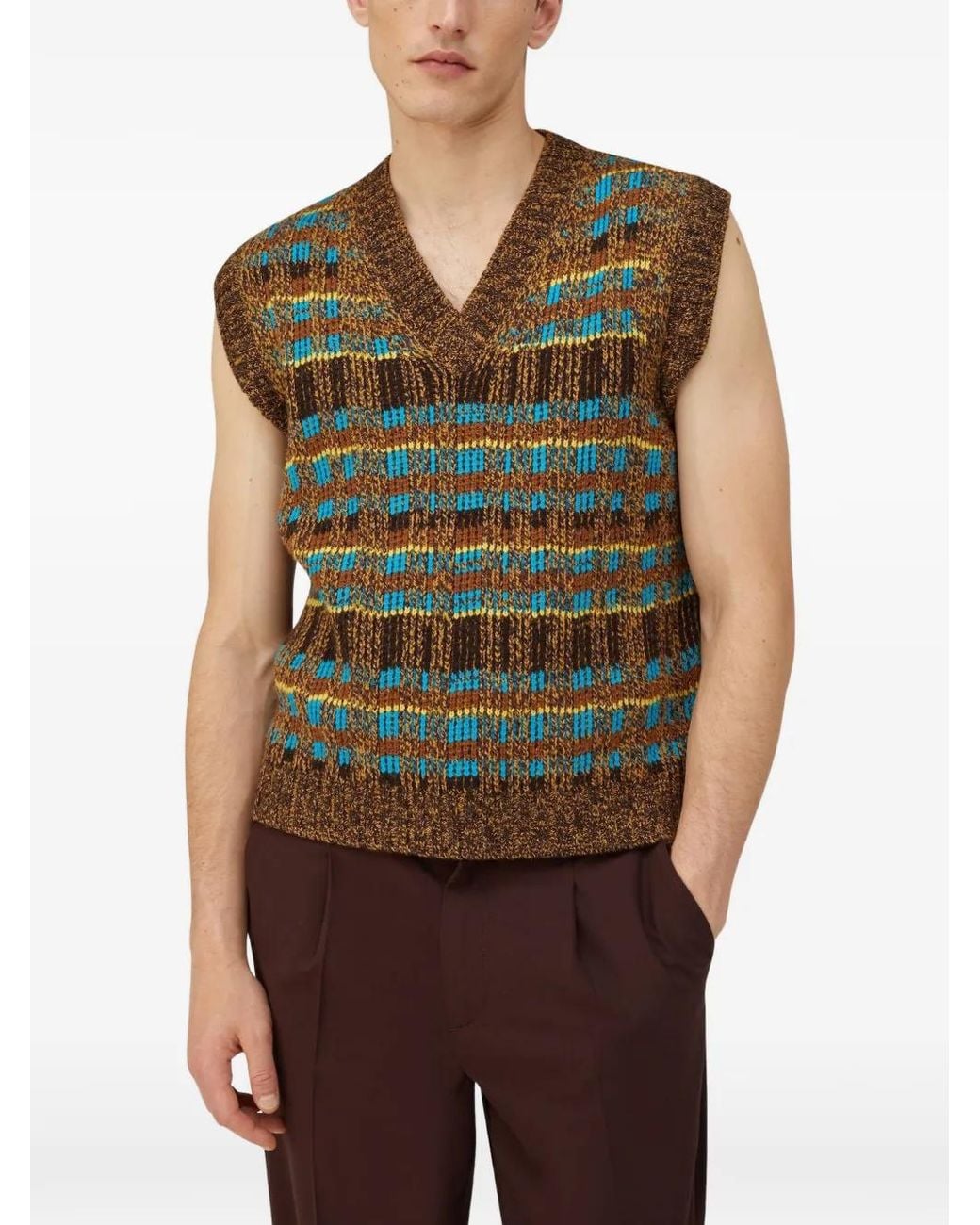 RETORI Green Jacquard-Knit V-Neck Vest for men