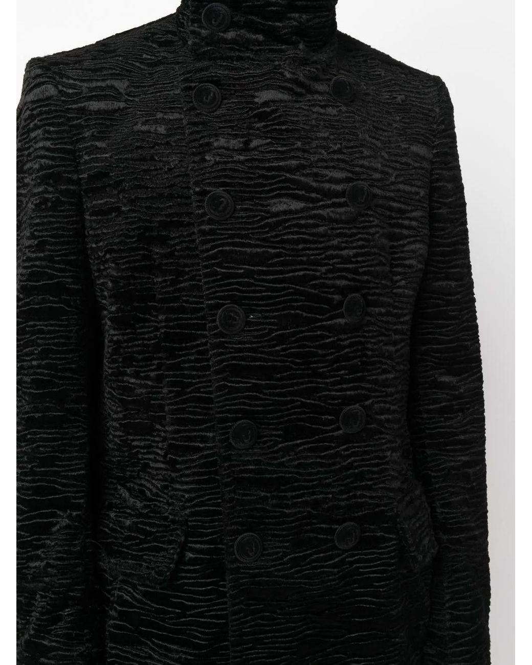 Balmain Black Double-Breasted Cloqué Coat for men