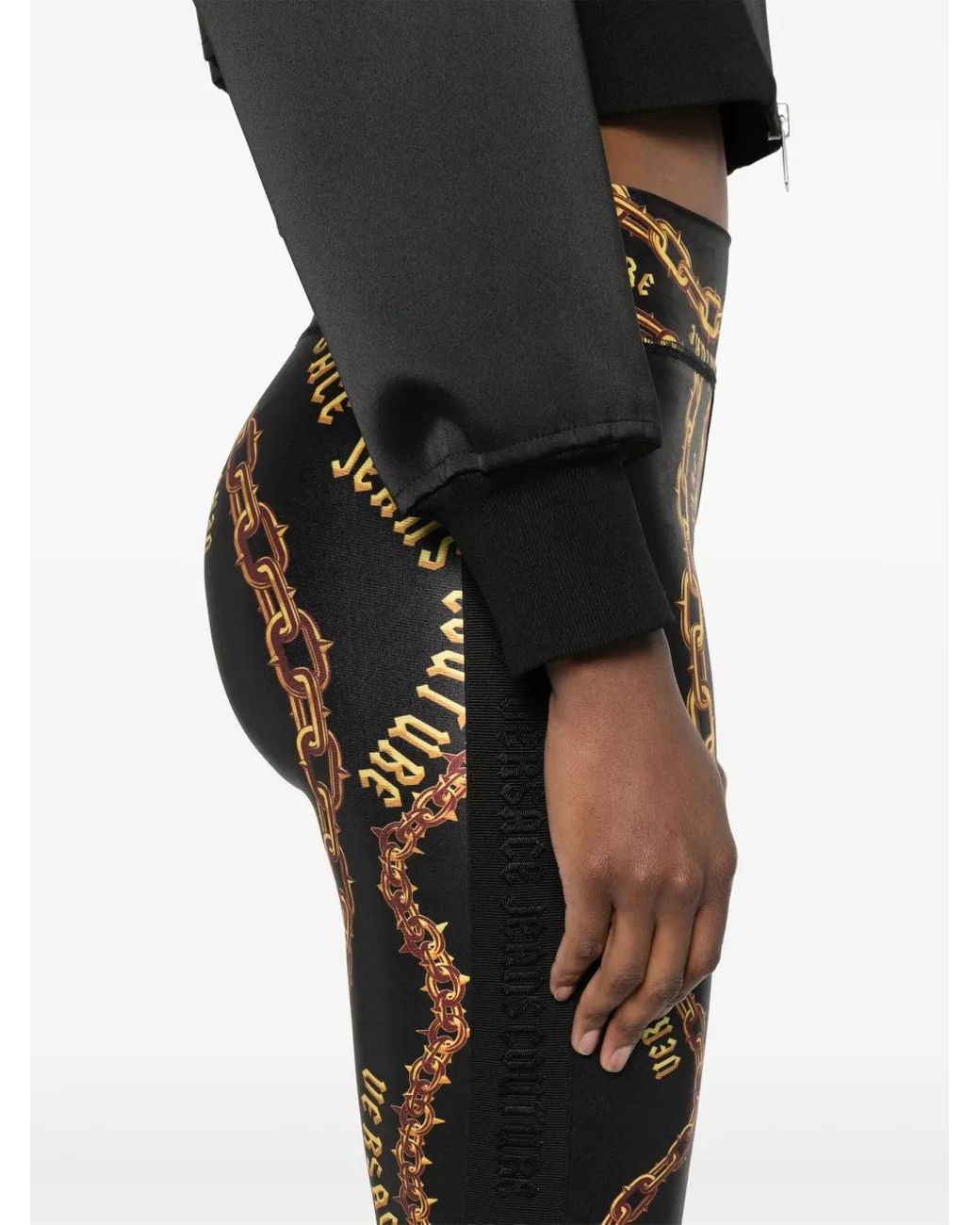 Versace Jeans Couture Black Chain-Print Leggings