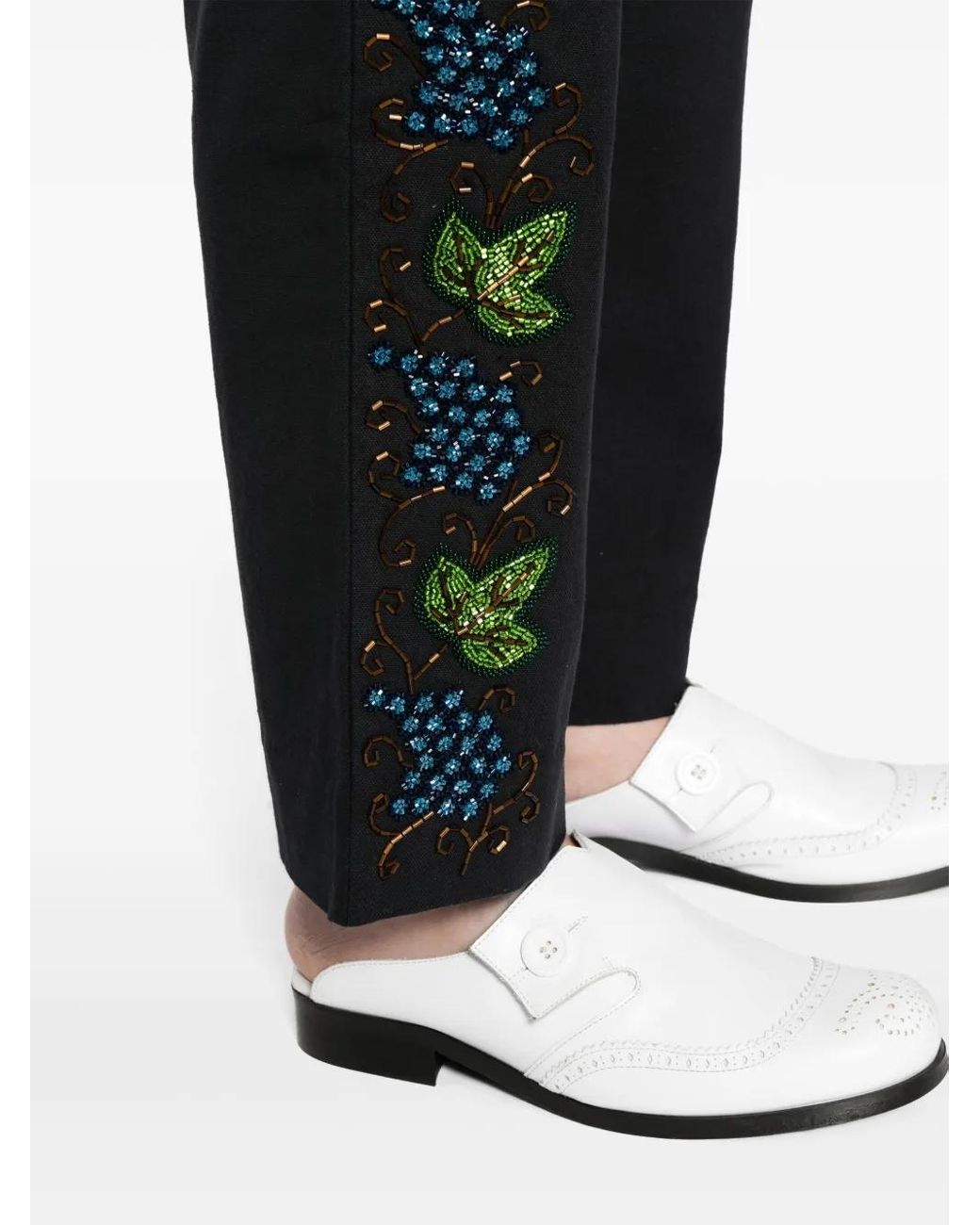 Bode Black Beaded Concord Embroidered Trousers for men