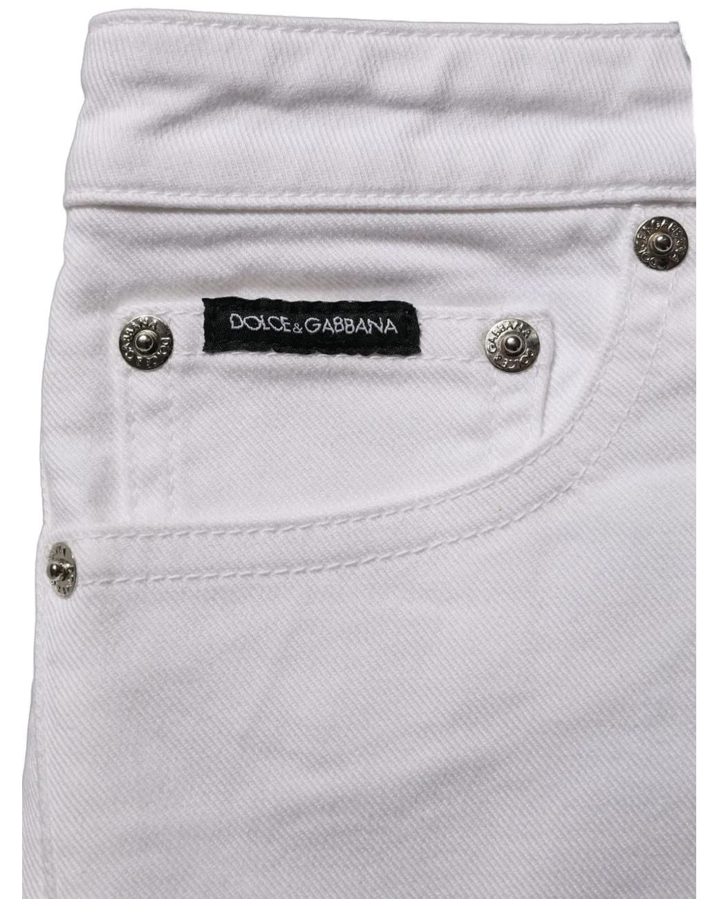 Dolce & Gabbana White Logo-Plaque Low Rise Denim Hot Shorts