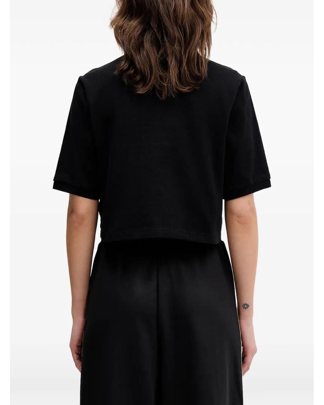 Fred Perry Black Logo-Embroidered Cropped Polo Top