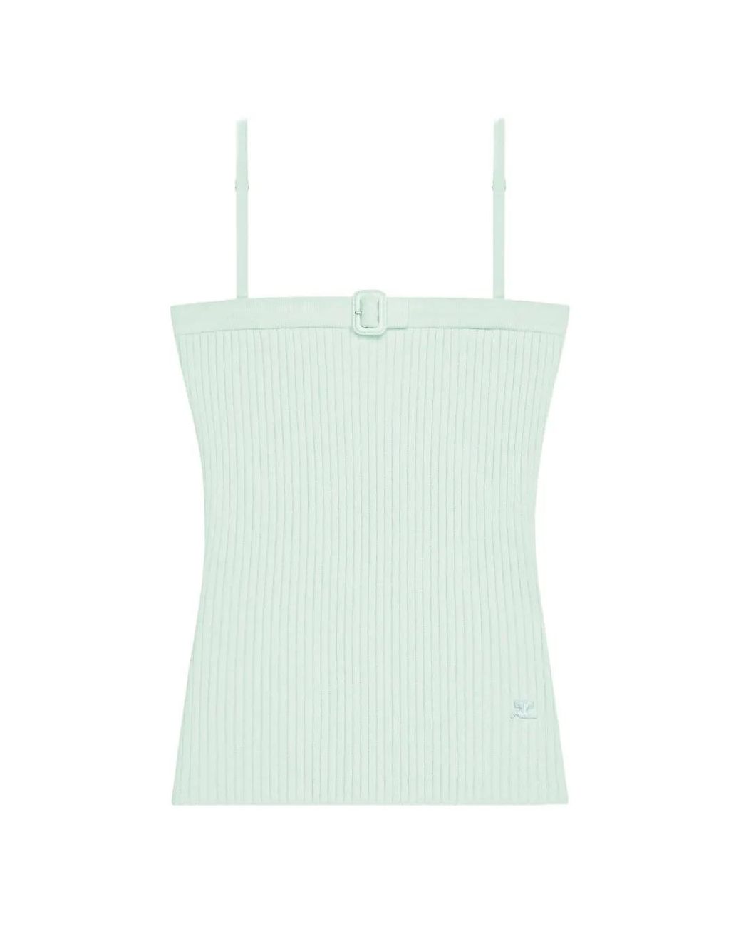 Courreges Green Ribbed Knit Top With Square Neckline And Buckle Detail