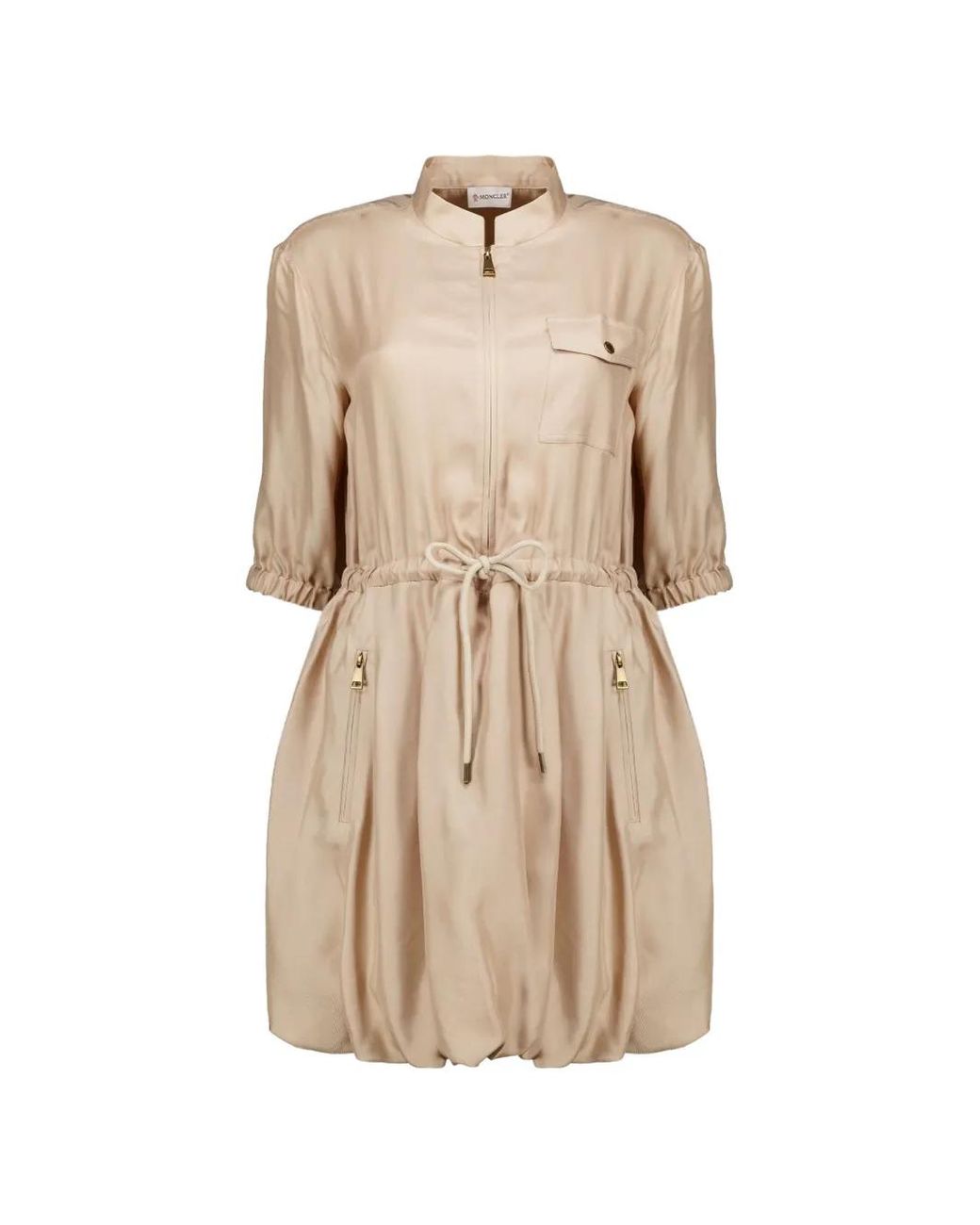 Moncler Natural Silk Twill Mini Shirt Dress
