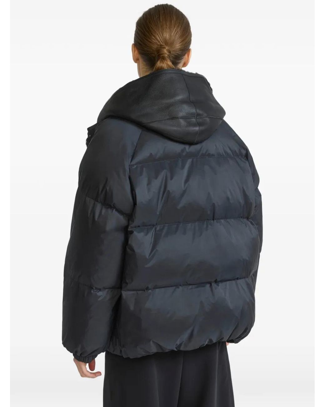Yves Salomon Black Shearling-Panel Down Coat