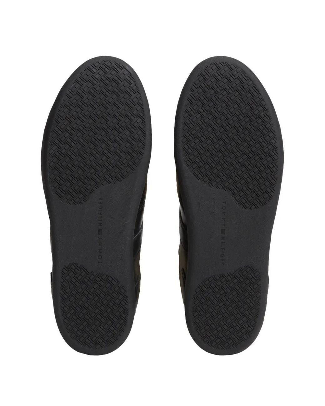Tommy Hilfiger Black Logo-Print Leather Sneakers
