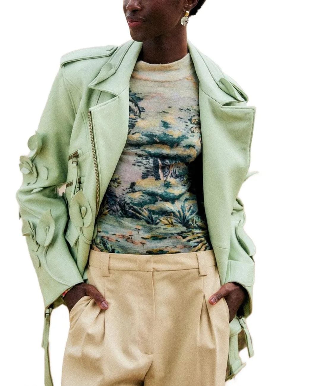 Farm Rio Green Petricor Long-Sleeve Knit Top