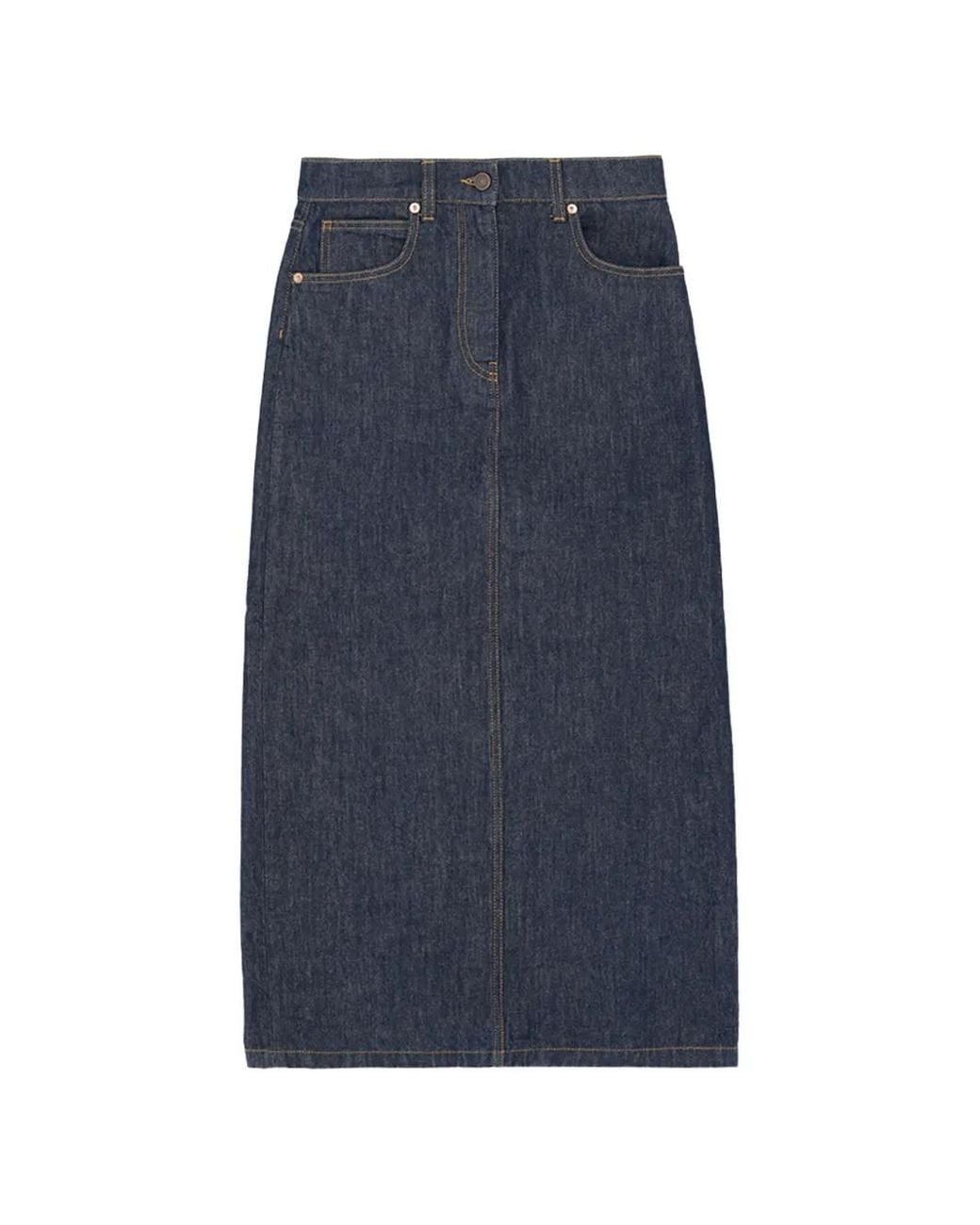Fortela Blue Denim Slit Maxi Skirt