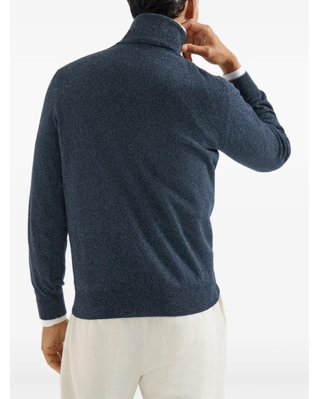 Brunello Cucinelli Blue Mouliné Cashmere Turtleneck Sweater for men