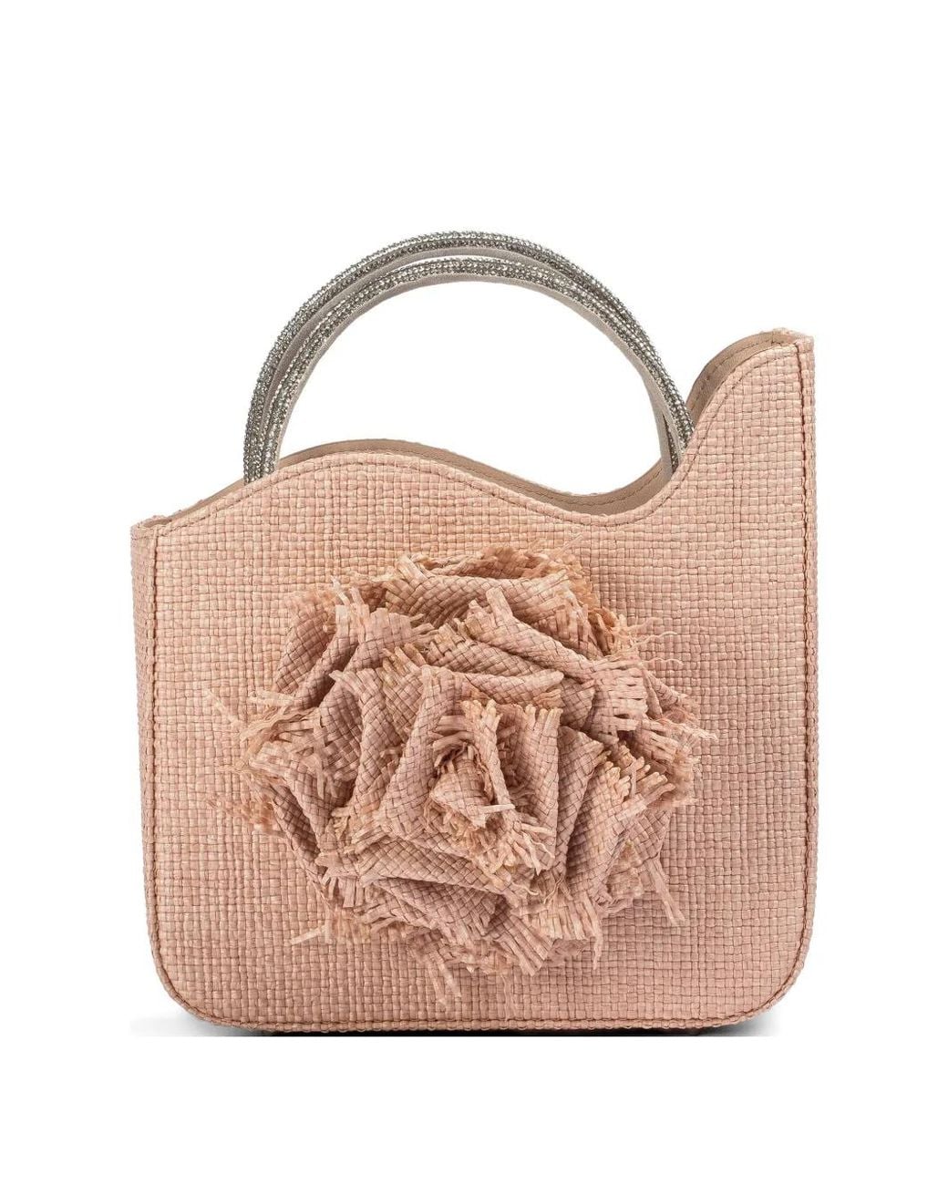 Le Silla Pink Small Rose Fringed Flower Tote Bag