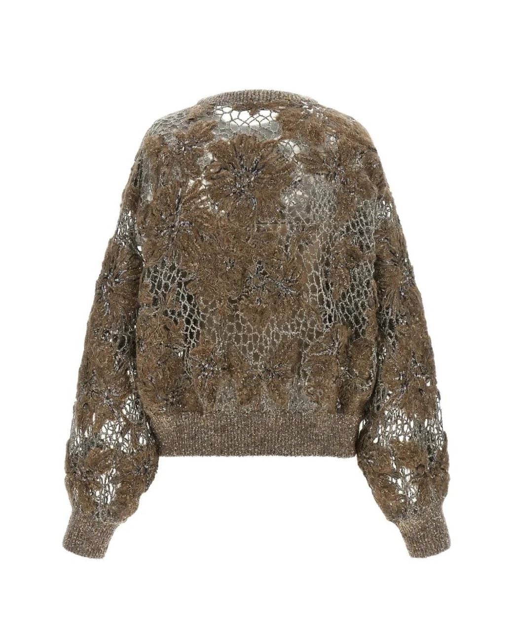 Brunello Cucinelli Natural Whispering Bloom Embroidery Sweater