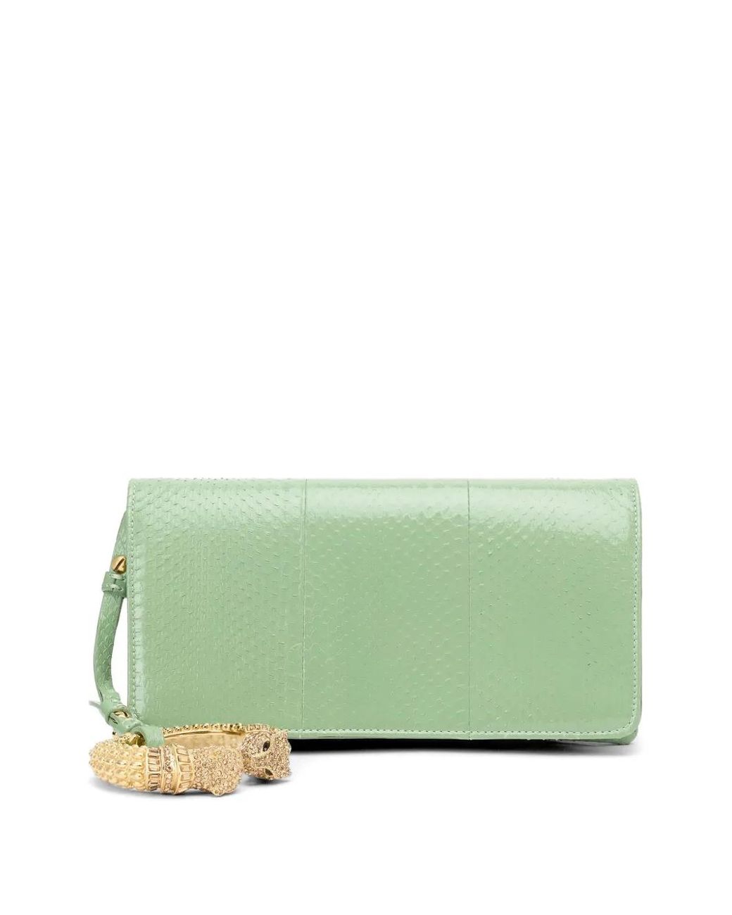 Roberto Cavalli Green Snake-Effect Clutch Bag