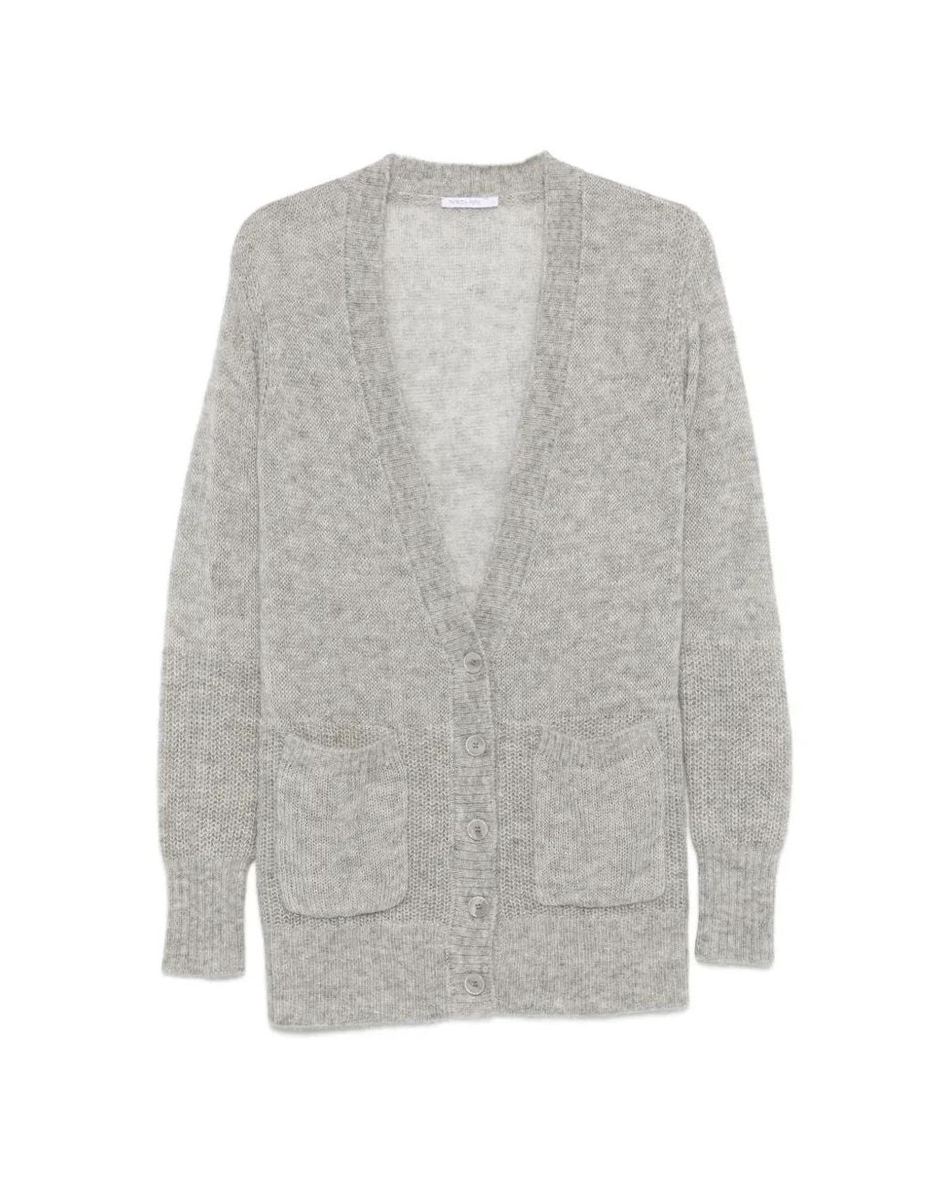 Patrizia Pepe Gray Fine-Knit Patch-Pocket Cardigan