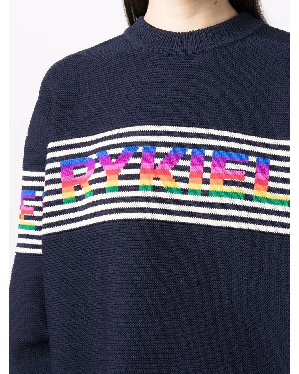 Sonia Rykiel Blue Striped Logo-Knit Jumper