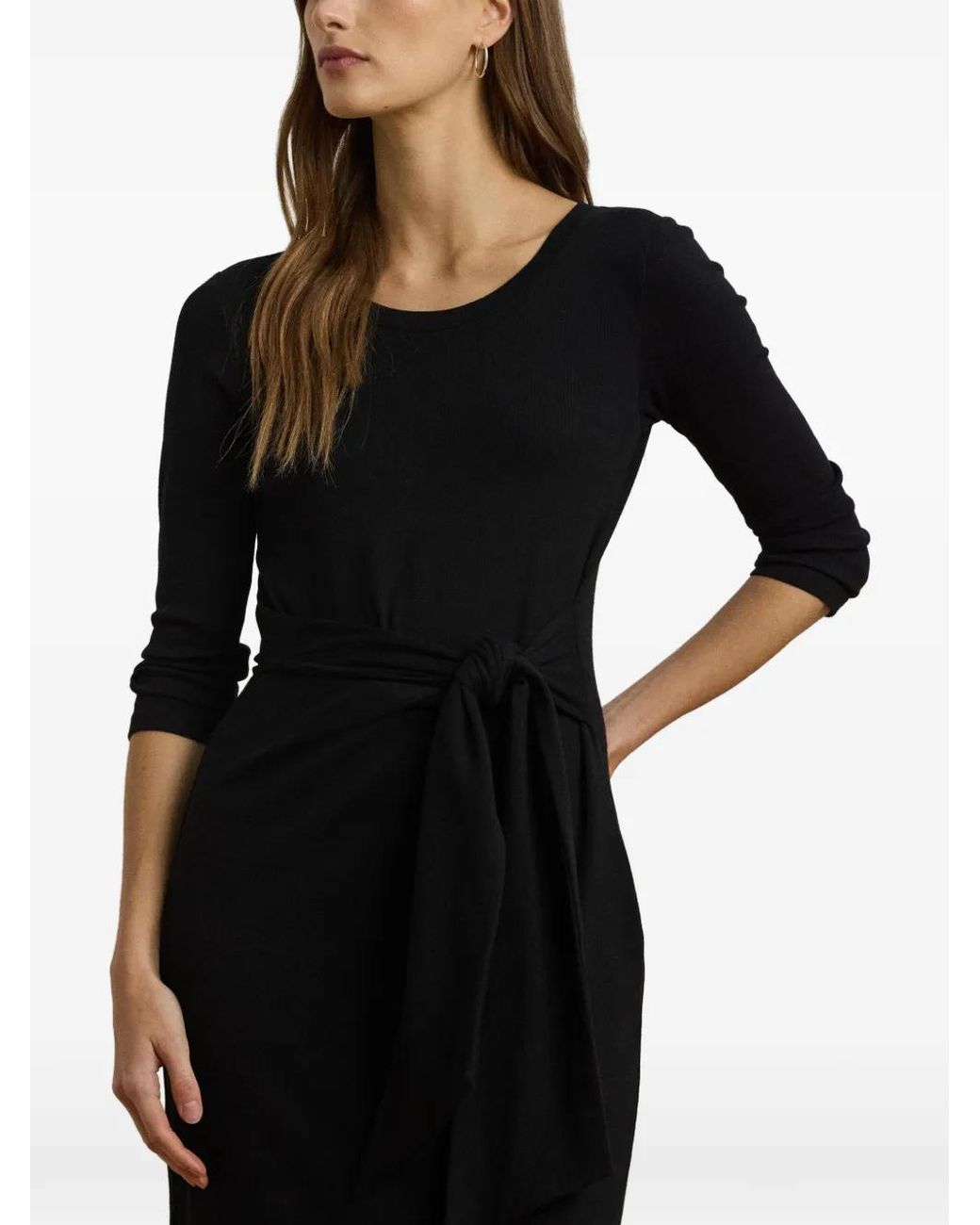 Ralph Lauren Black Robe En Maille Nervurée À Design Noué