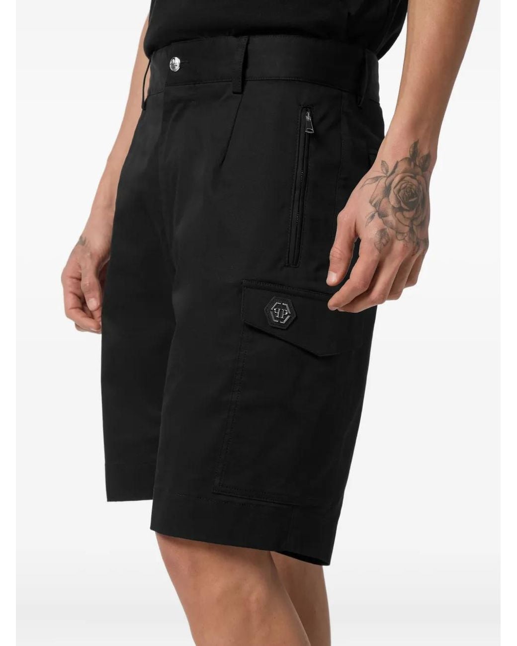 Philipp Plein Black Cargo Shorts for men
